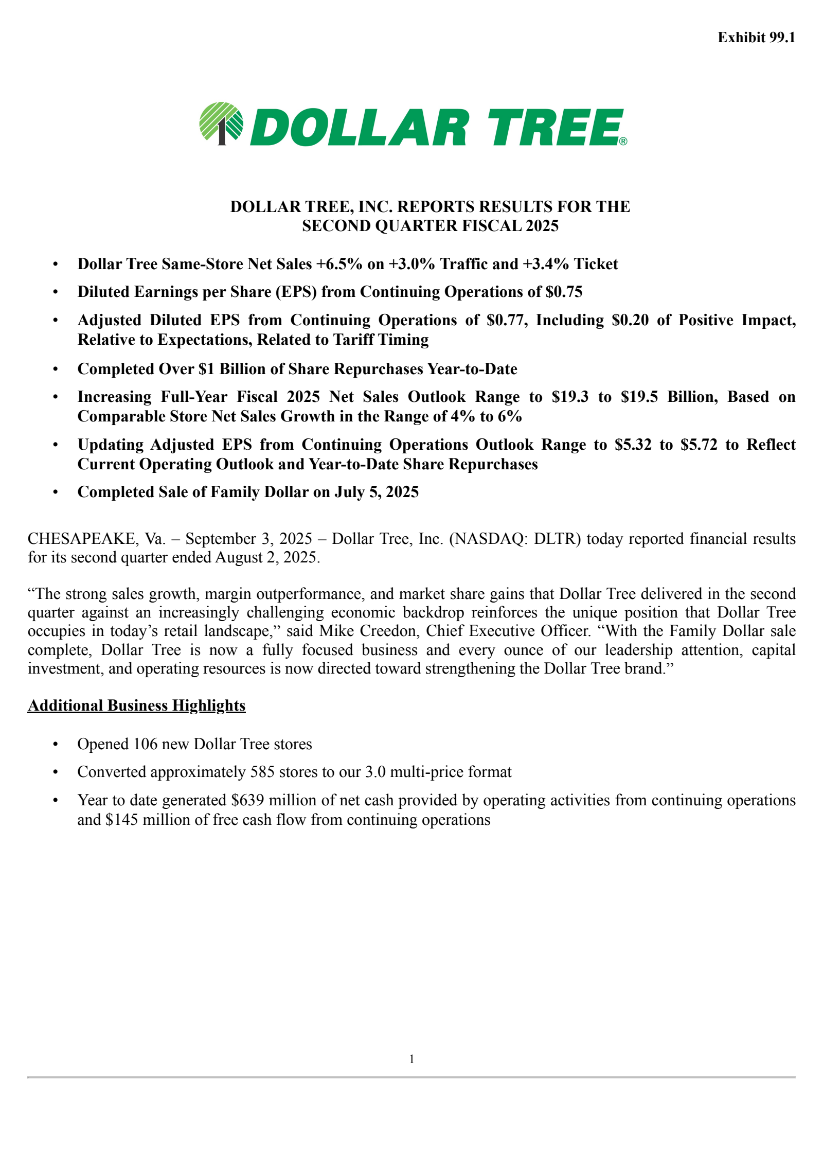 Dollar Tree's Q2 2026 Press Release