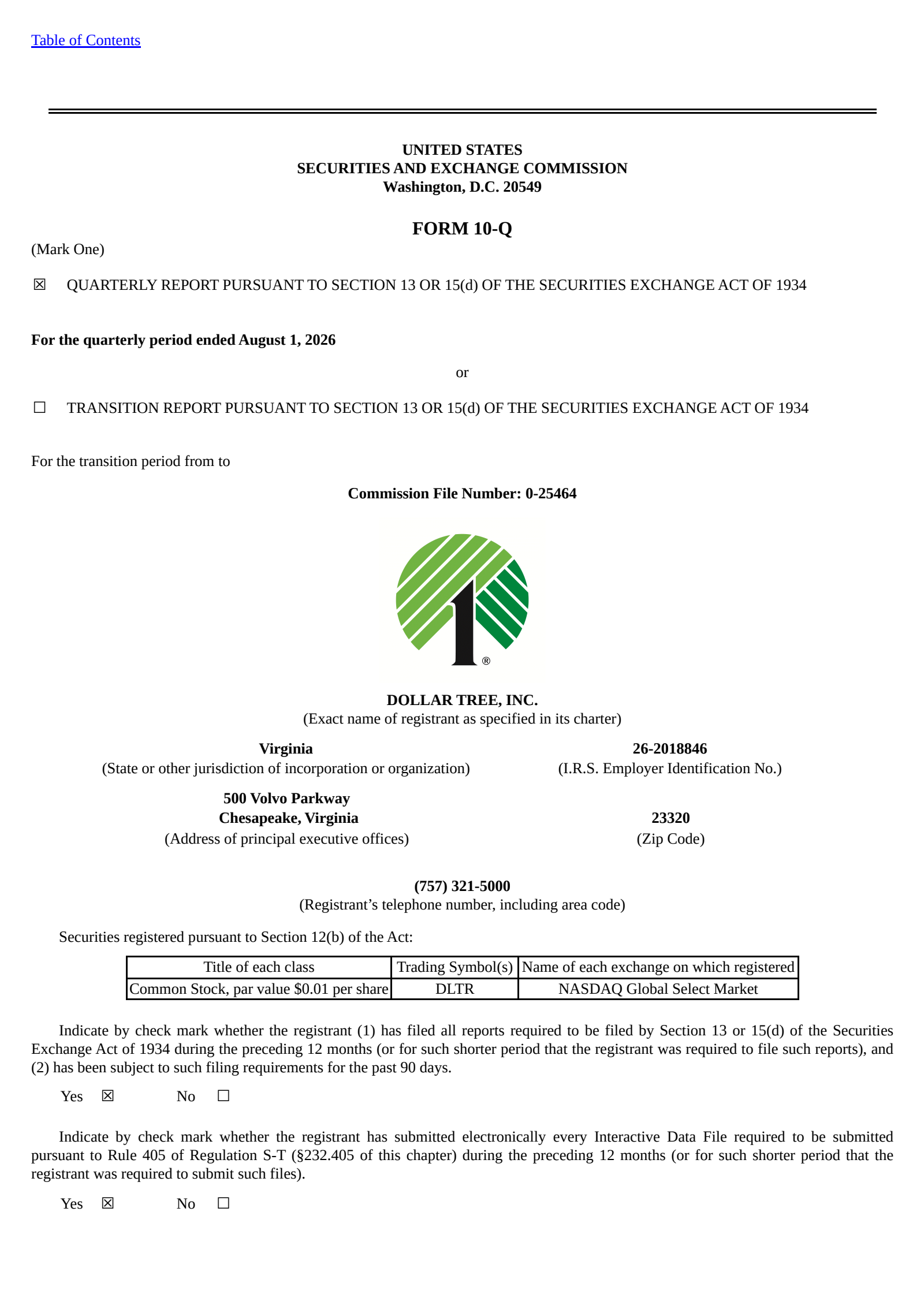 Dollar Tree's Q2 2026 Quarterly report