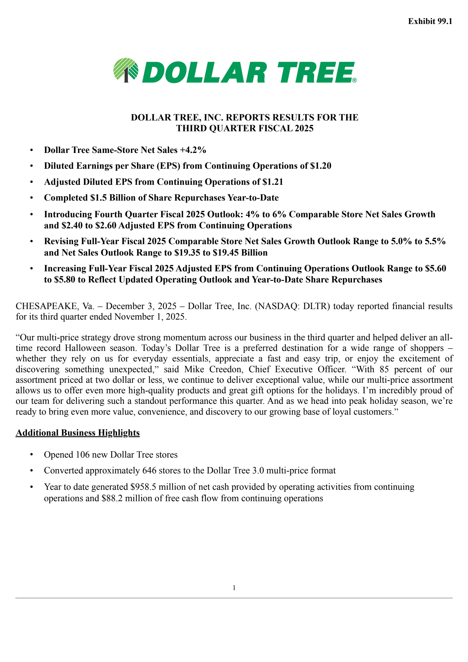 Dollar Tree's Q3 2026 Earnings Release