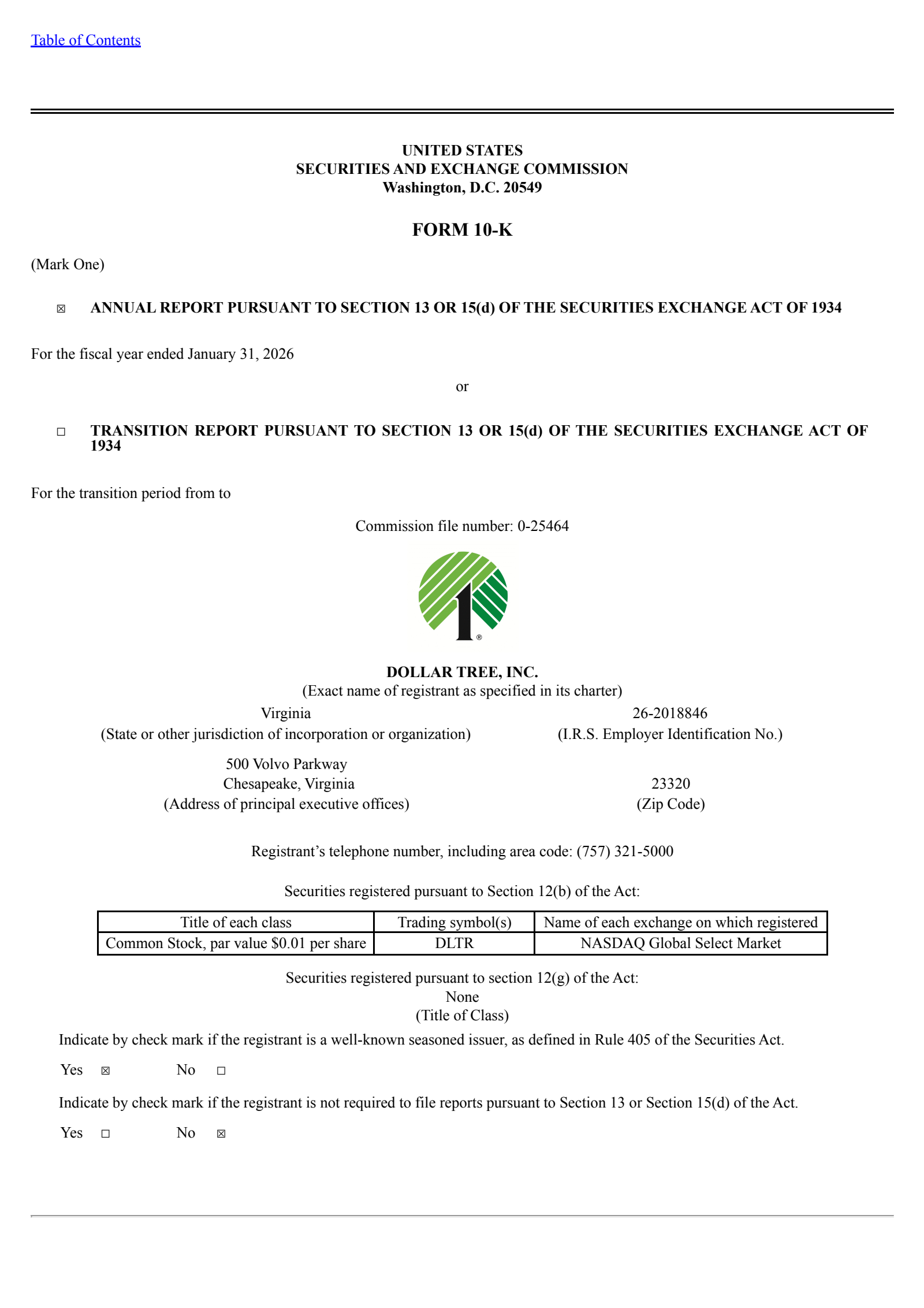 Dollar Tree's Q4 2026 Annual report