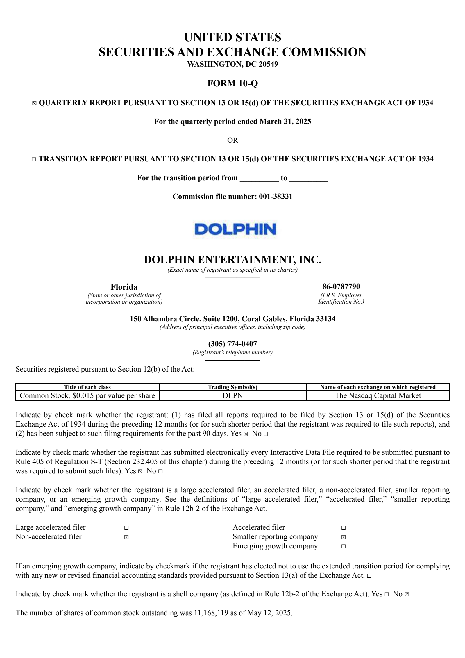 Dolphin Entertainment's Q1 2025 Quarterly report
