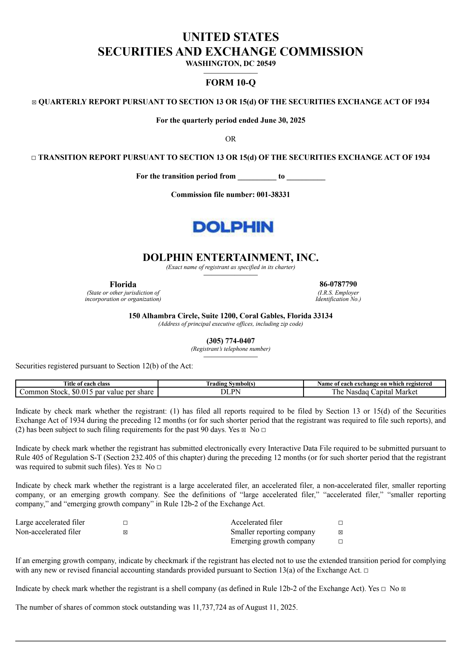 Dolphin Digital Media's Q2 2025 Quarterly report