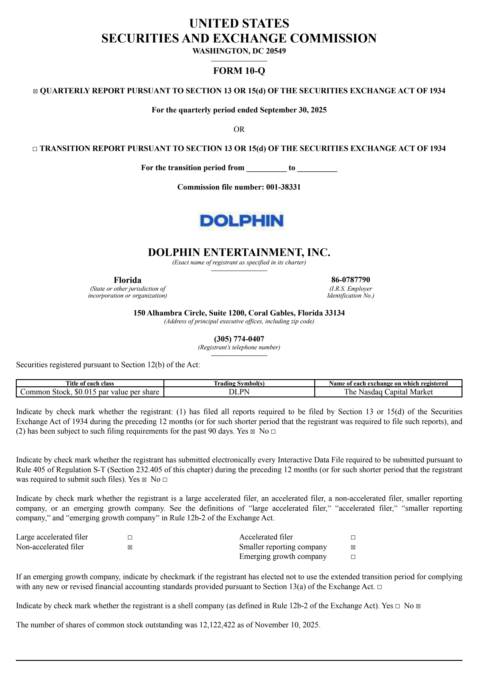 Dolphin Entertainment's Q3 2025 Quarterly Report