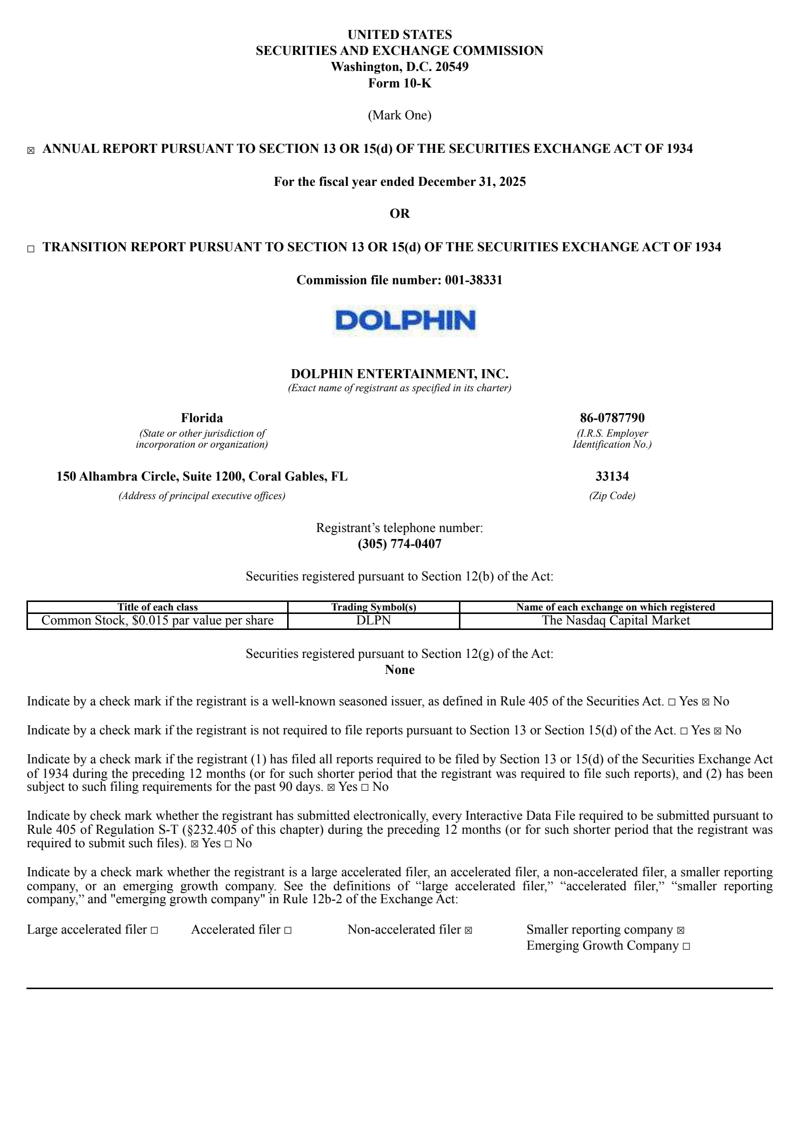 Dolphin Entertainment's Q4 2025 Annual report