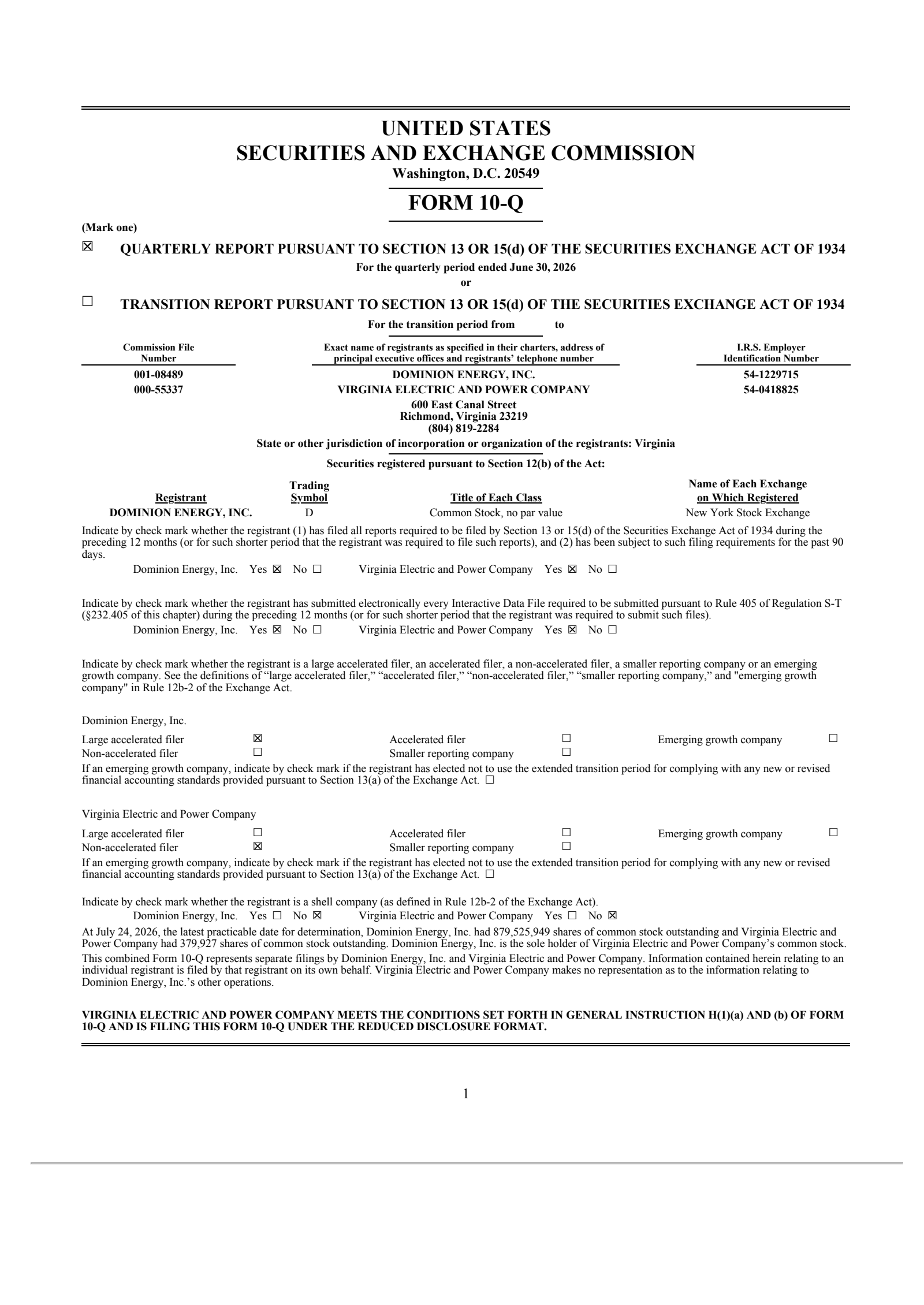 Dominion Energy's Q2 2026 Quarterly report