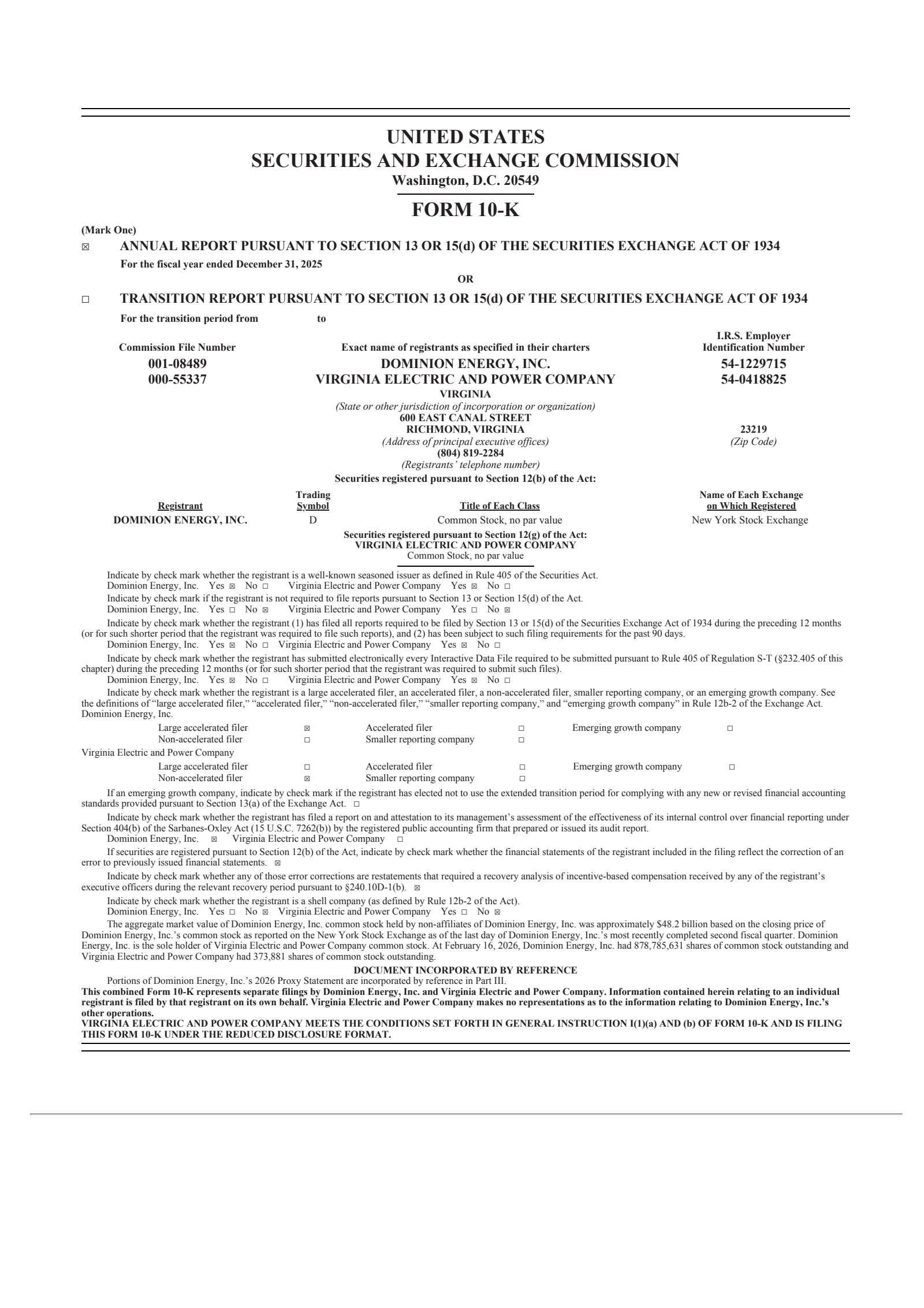 Dominion Energy's Q4 2025 Annual report