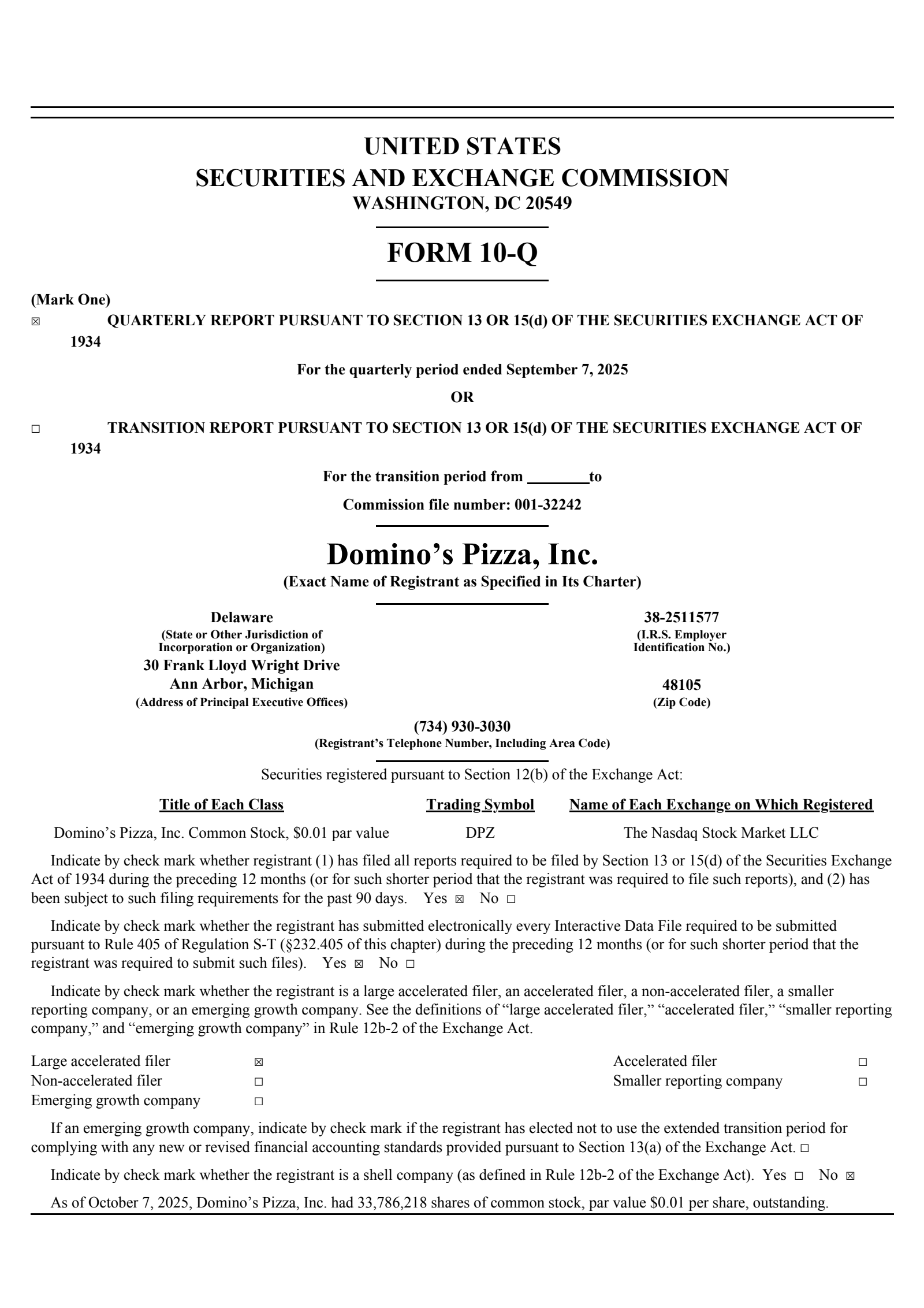 Domino's Pizza's Q3 2025 Quarterly Report
