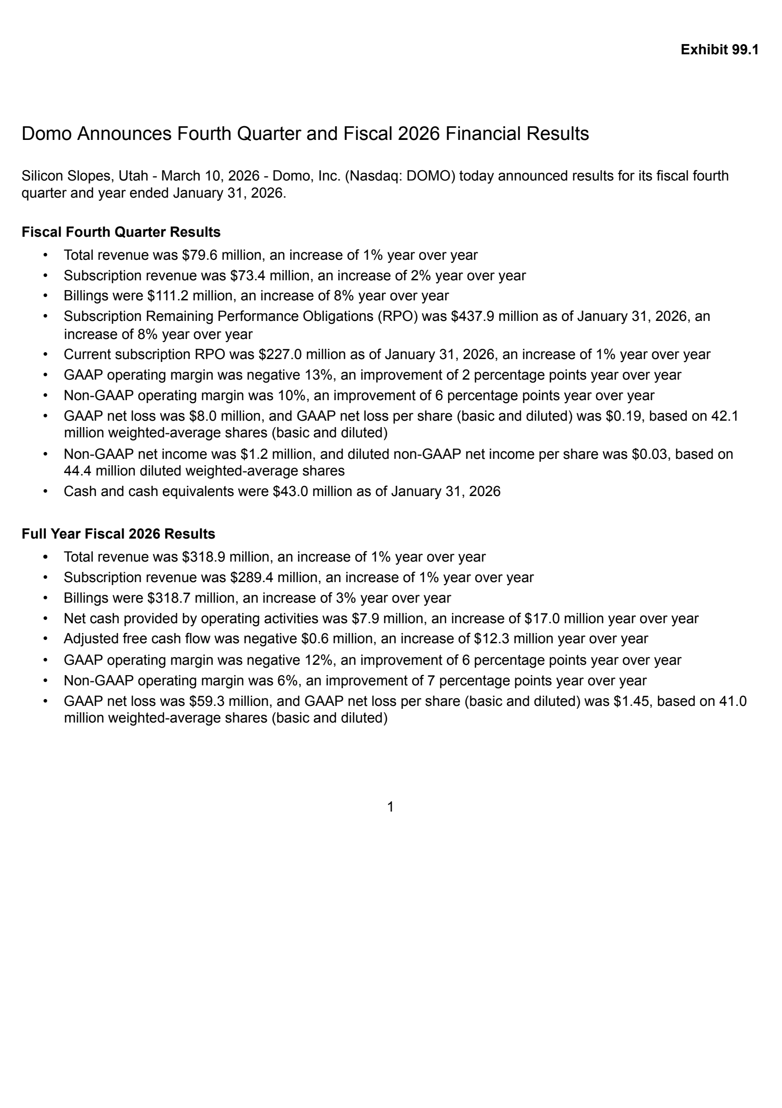 Domo's Q4 2026 Press Release