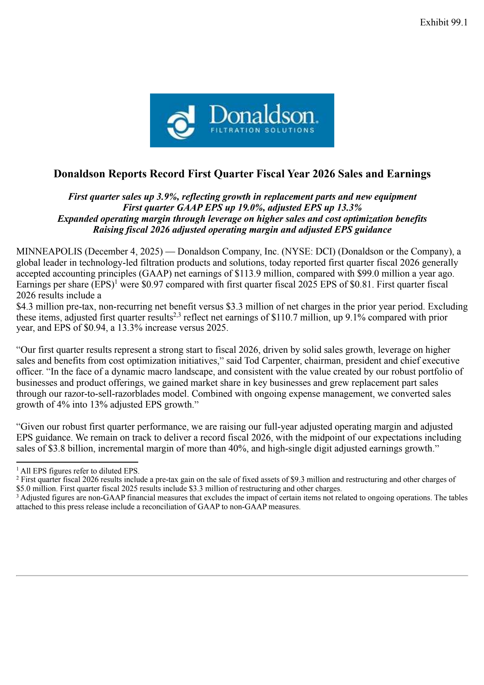 Donaldson's Q1 2026 Earnings Release