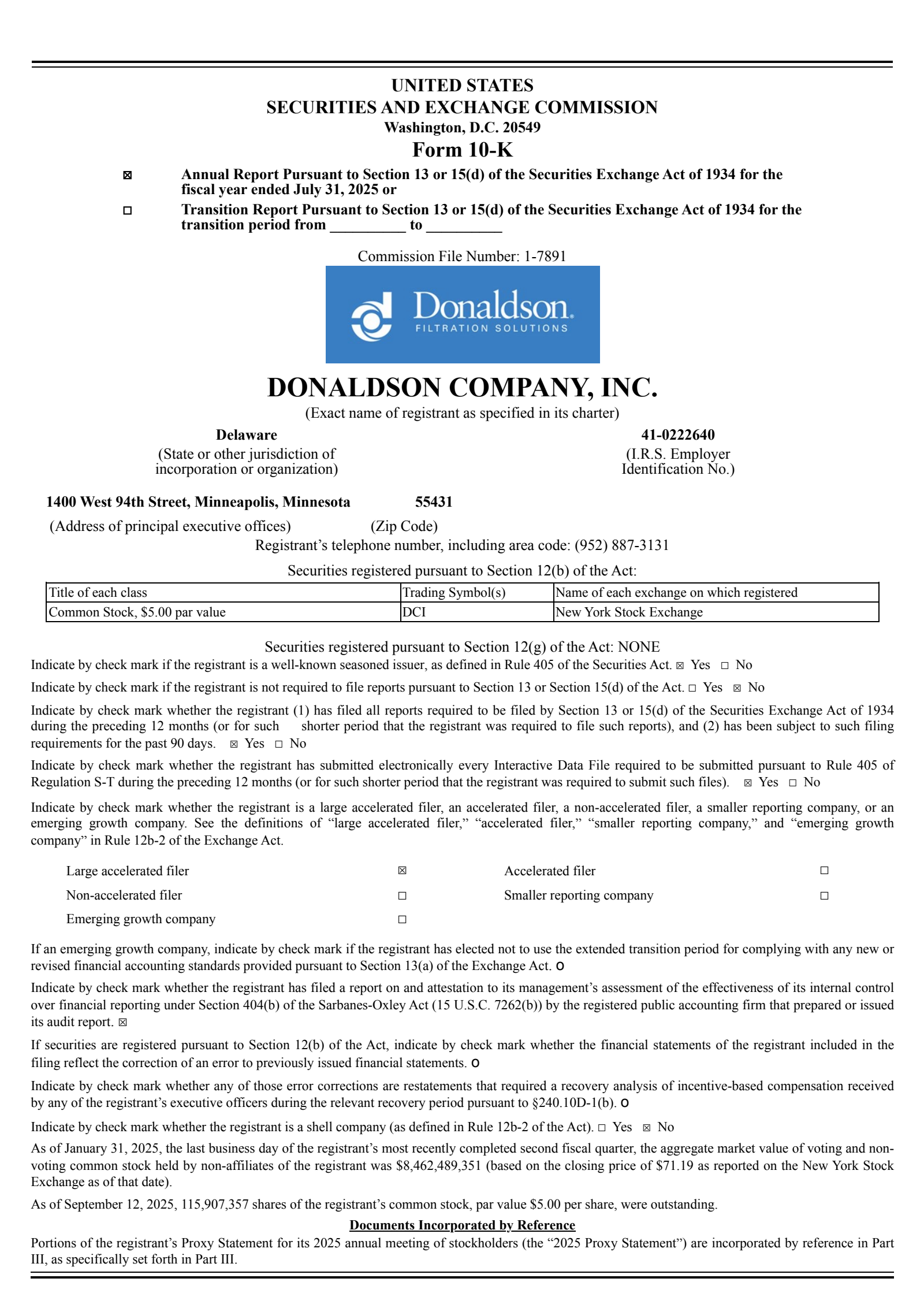 Donaldson's Q4 2025 Annual Report