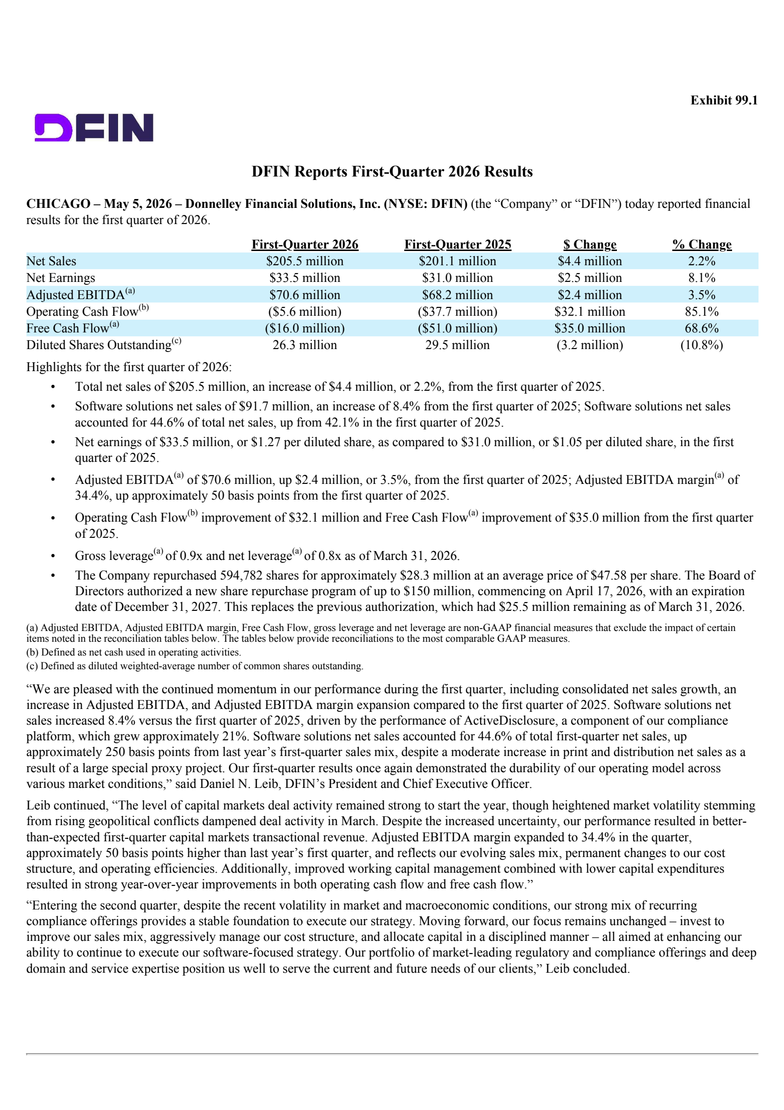 Donnelley Financial Solutions' Q1 2026 Press Release