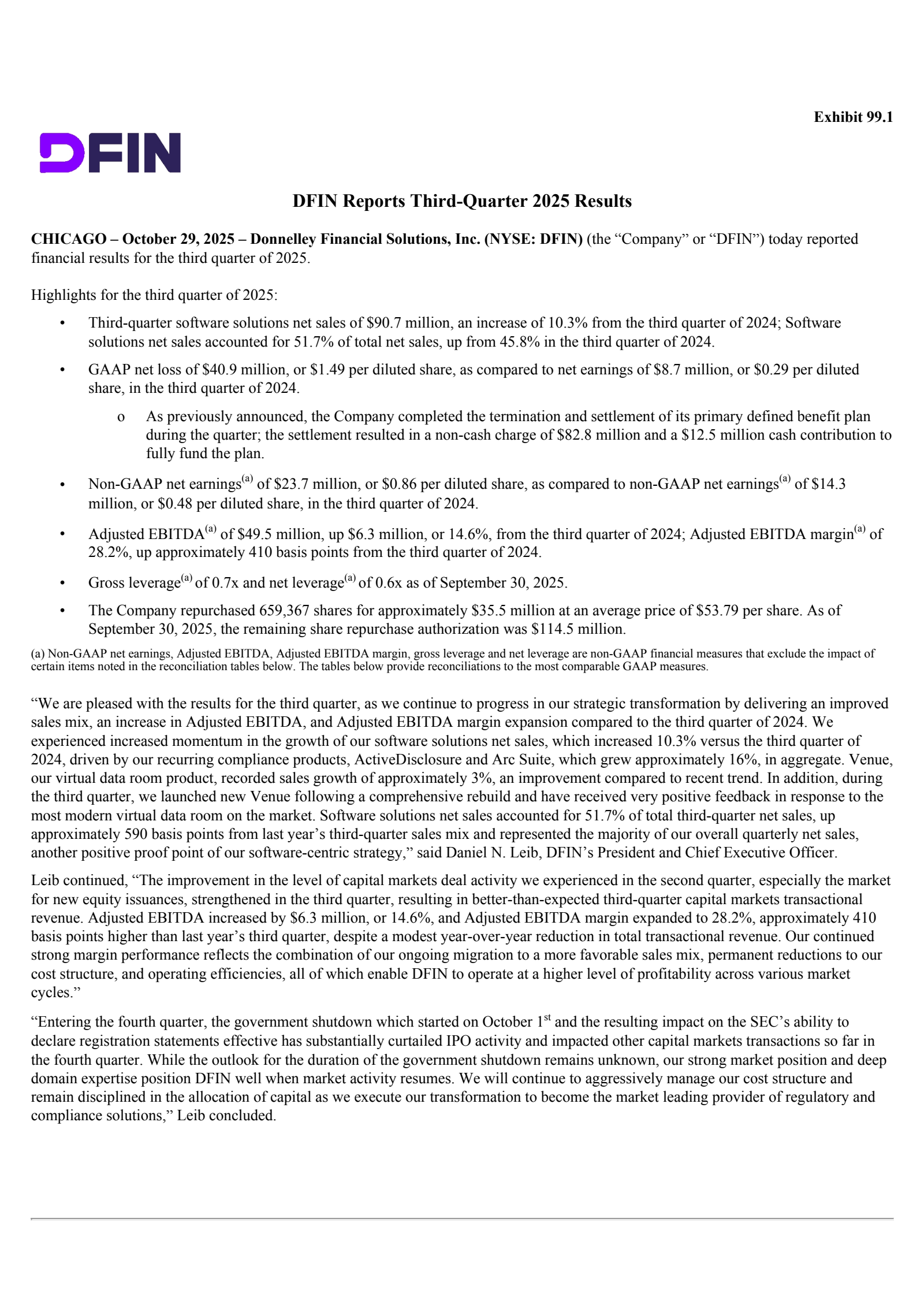 Donnelley Financial Solutions' Q3 2025 Earnings Release