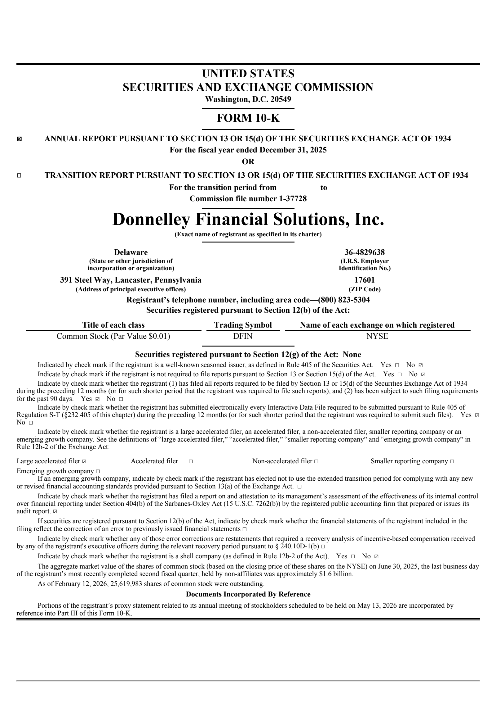 Donnelley Financial Solutions' Q4 2025 Annual report