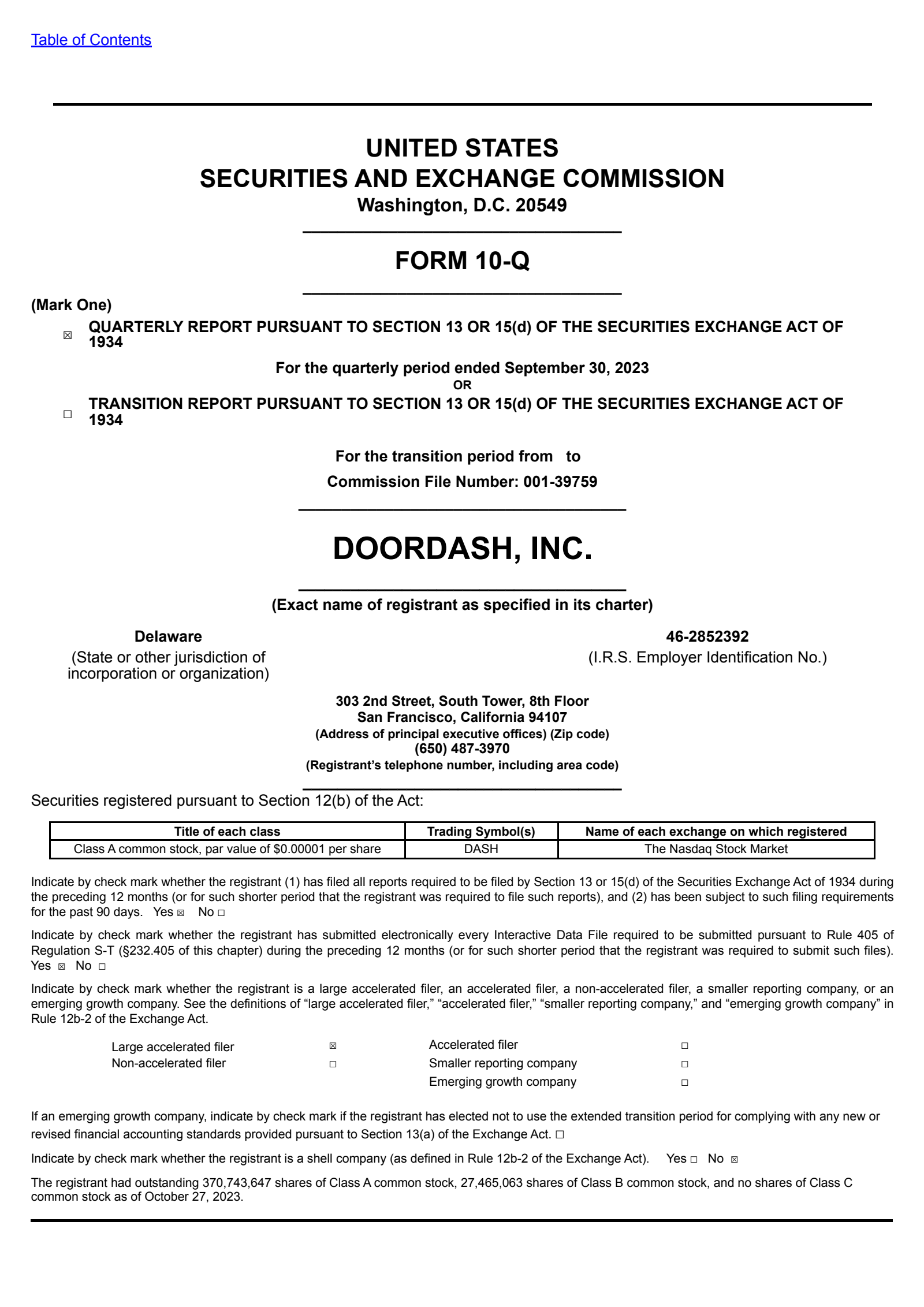 DoorDash's Q3 2023 Quarterly report