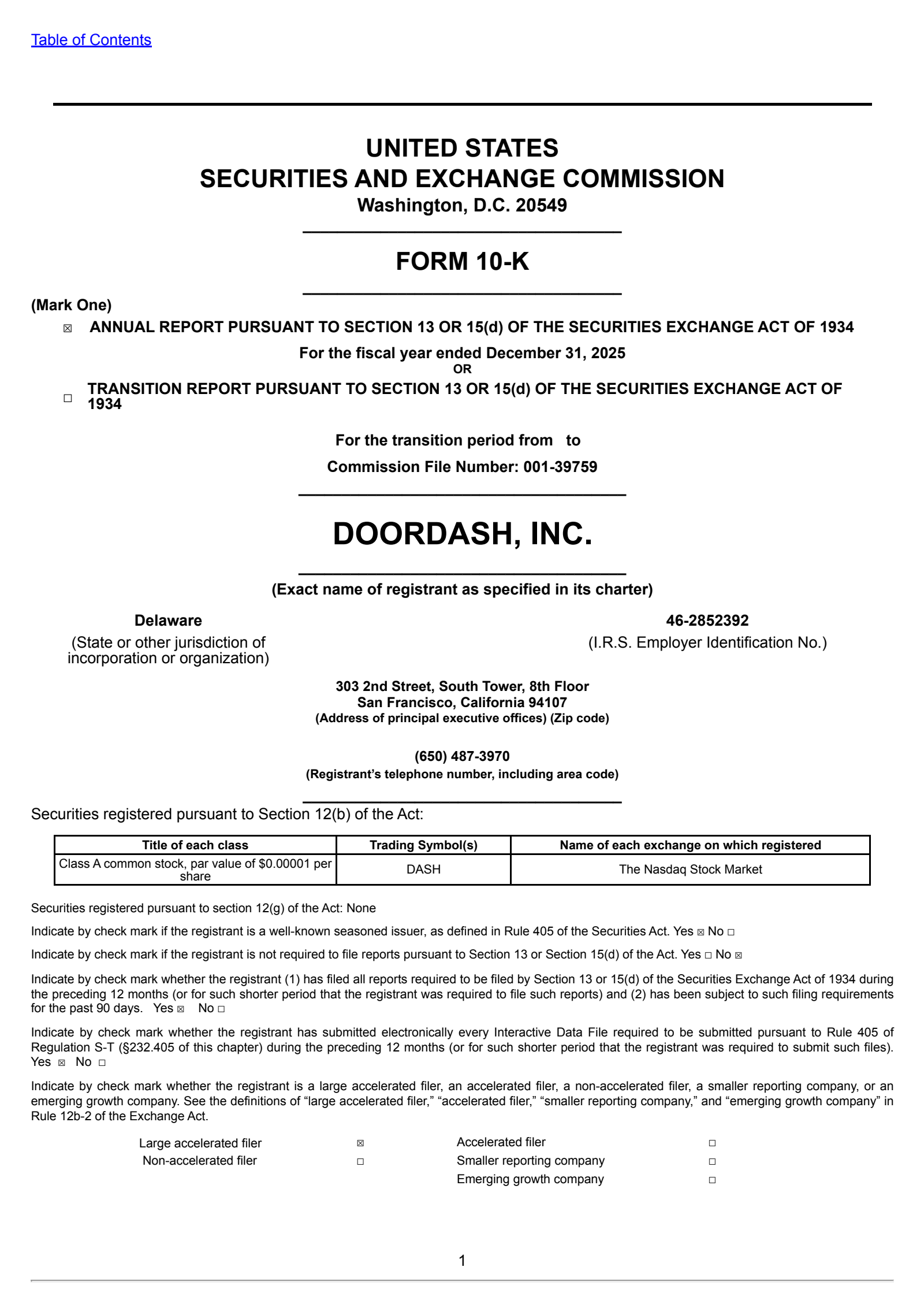 DoorDash's Q4 2025 Annual report