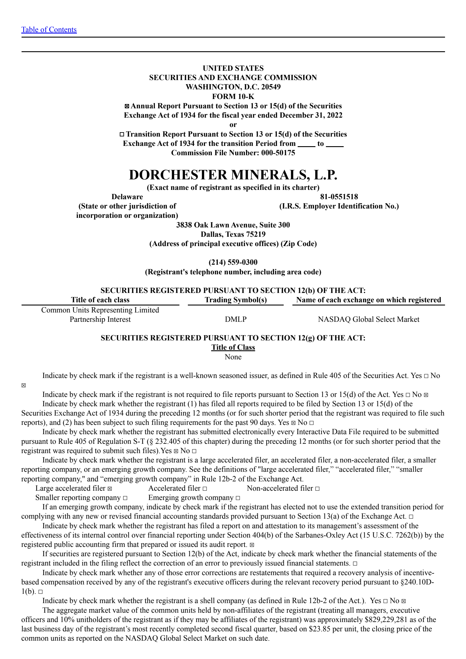 Dorchester Minerals' Q4 2022 Annual report