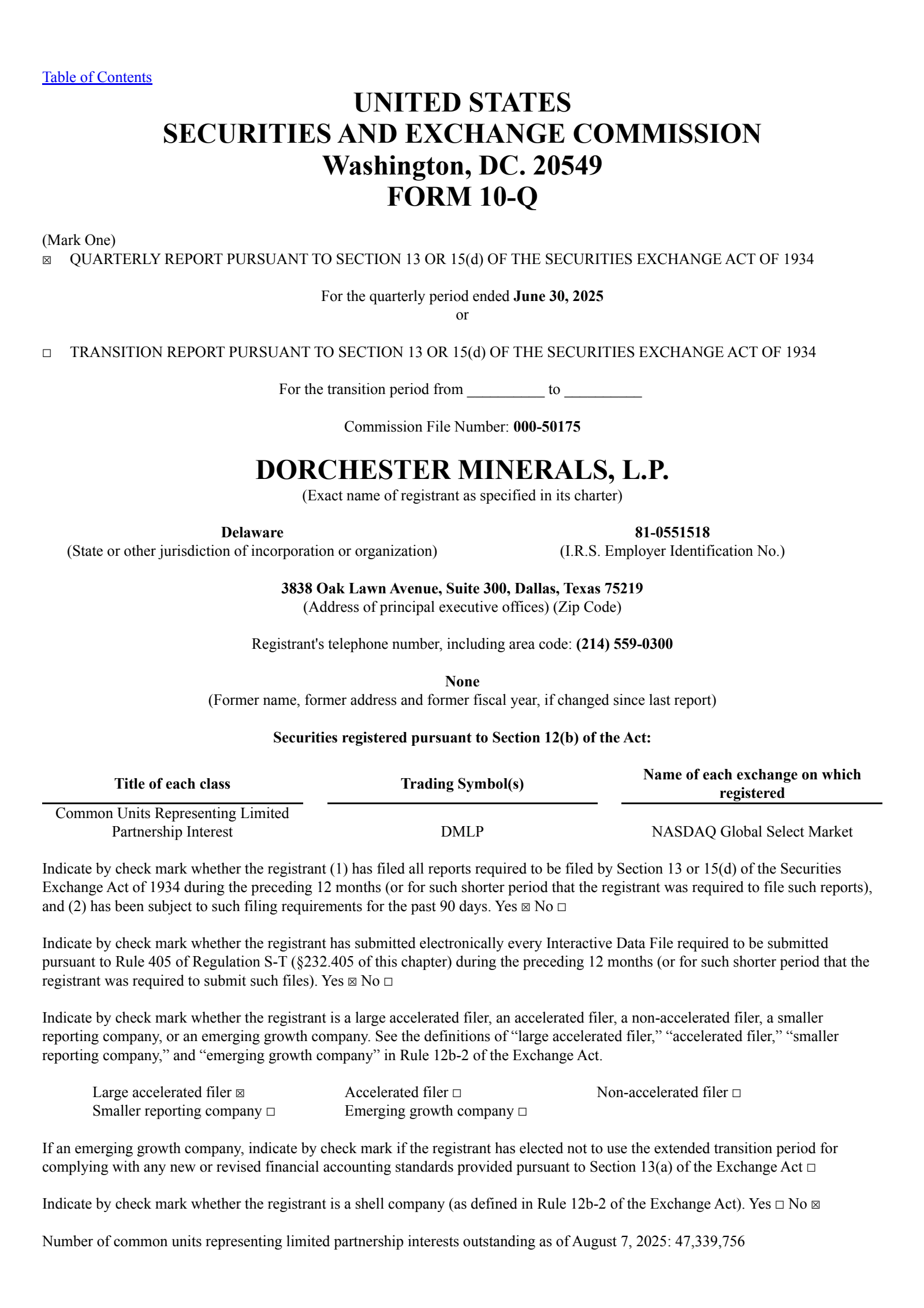 Dorchester Minerals' Q2 2025 Quarterly report