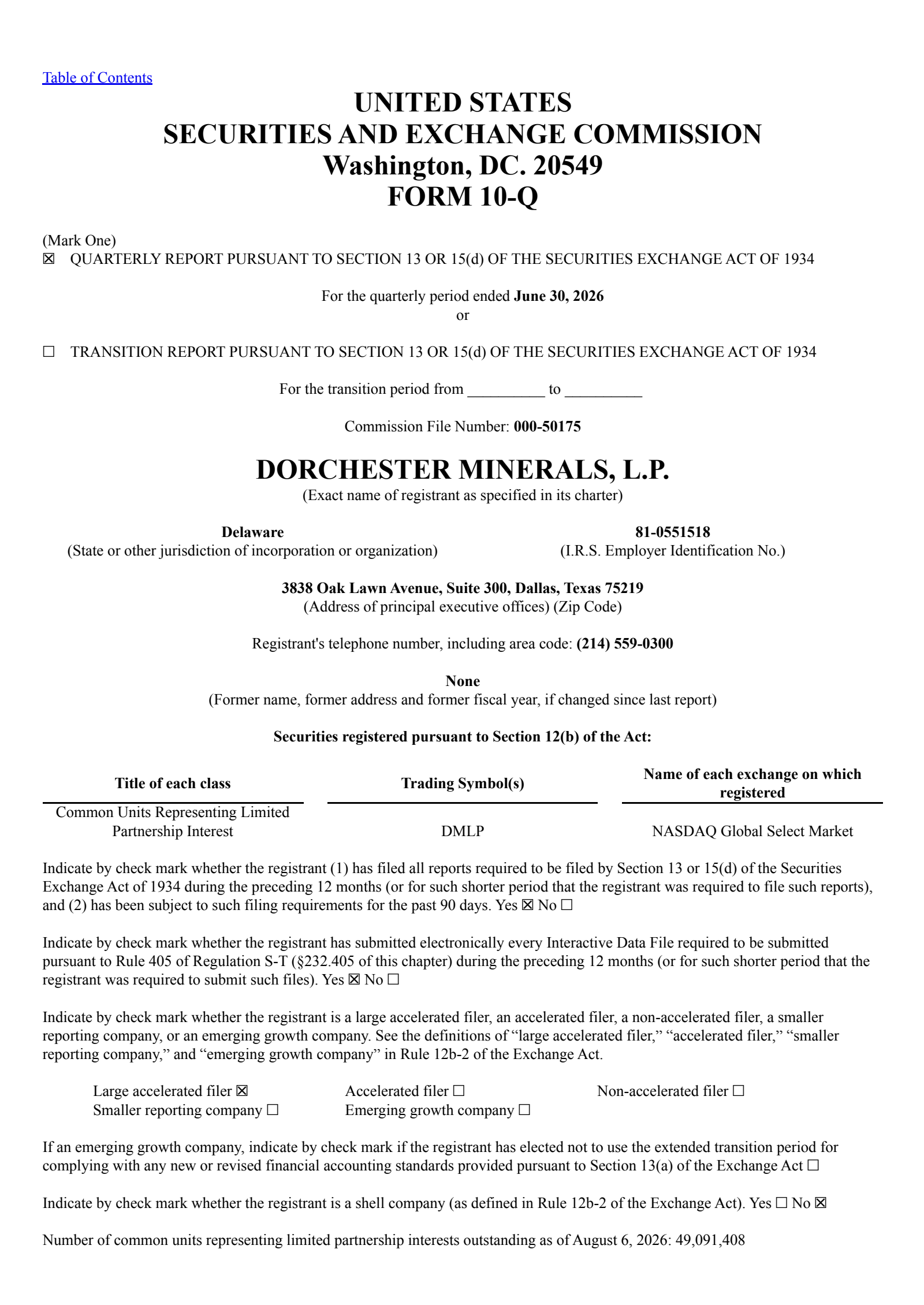 Dorchester Minerals' Q2 2026 Quarterly report