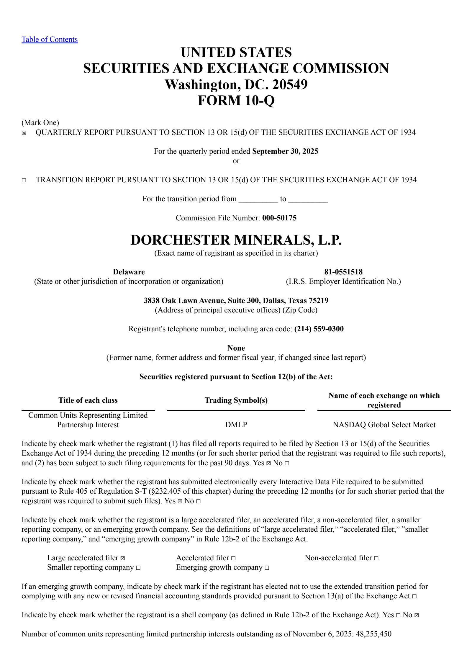 Dorchester Minerals' Q3 2025 Quarterly Report