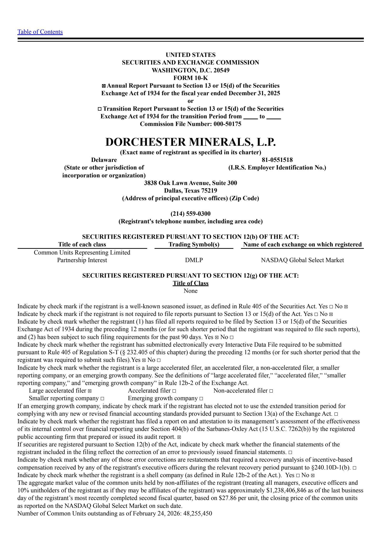 Dorchester Minerals' Q4 2025 Annual report