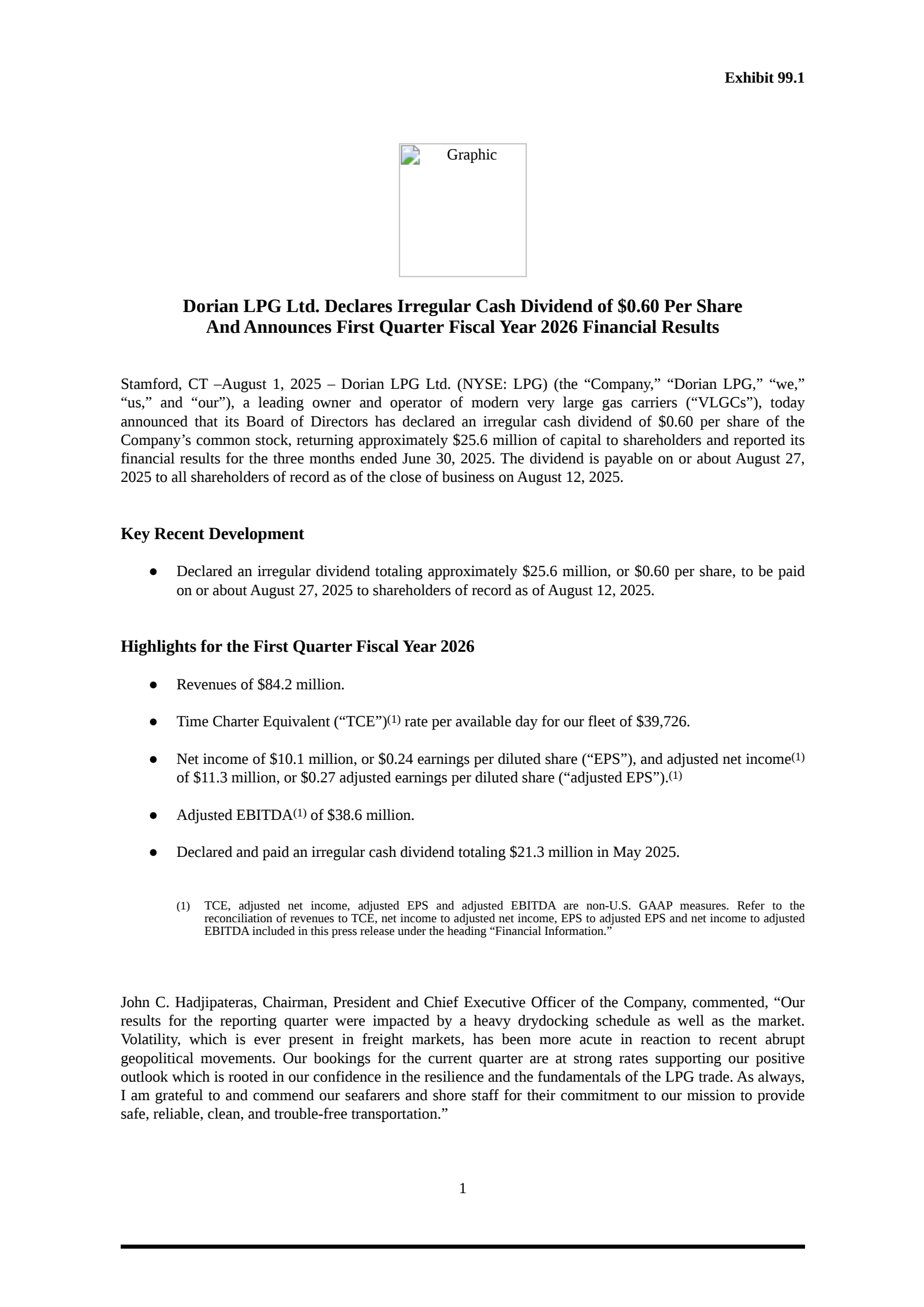 Dorian LPG's Q1 2026 Press Release