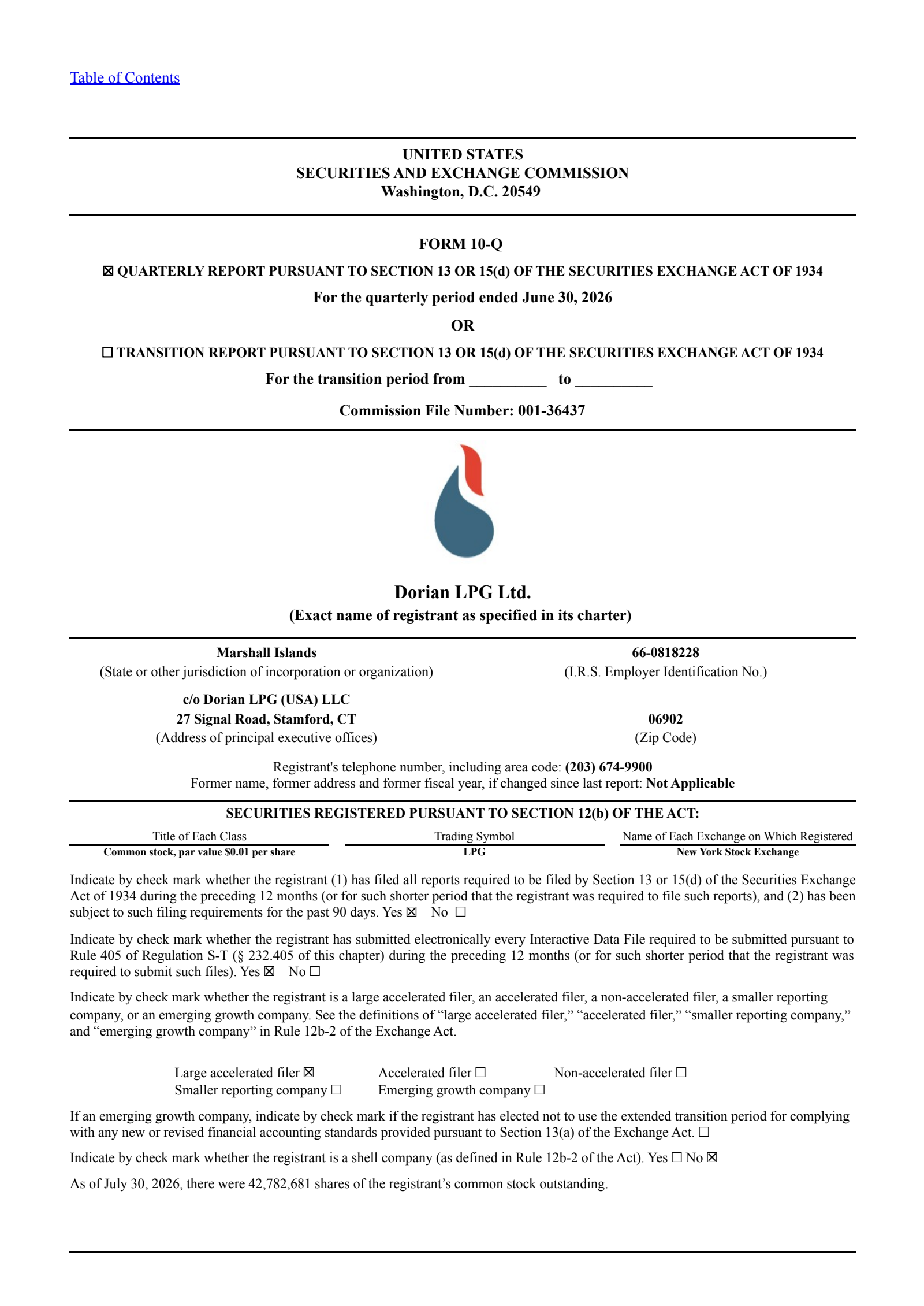 Dorian LPG's Q1 2027 Quarterly report