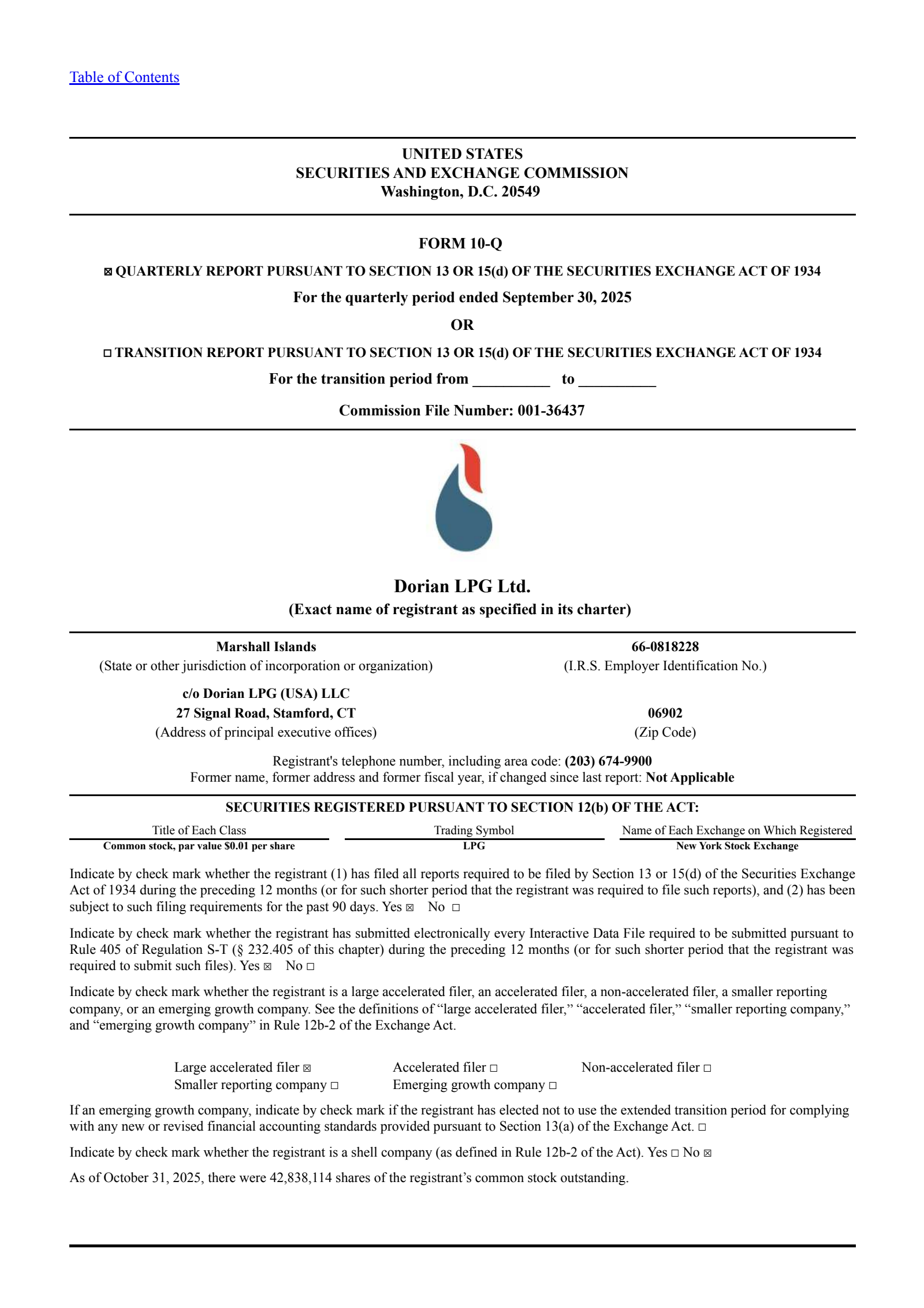 Dorian LPG's Q2 2026 Quarterly Report