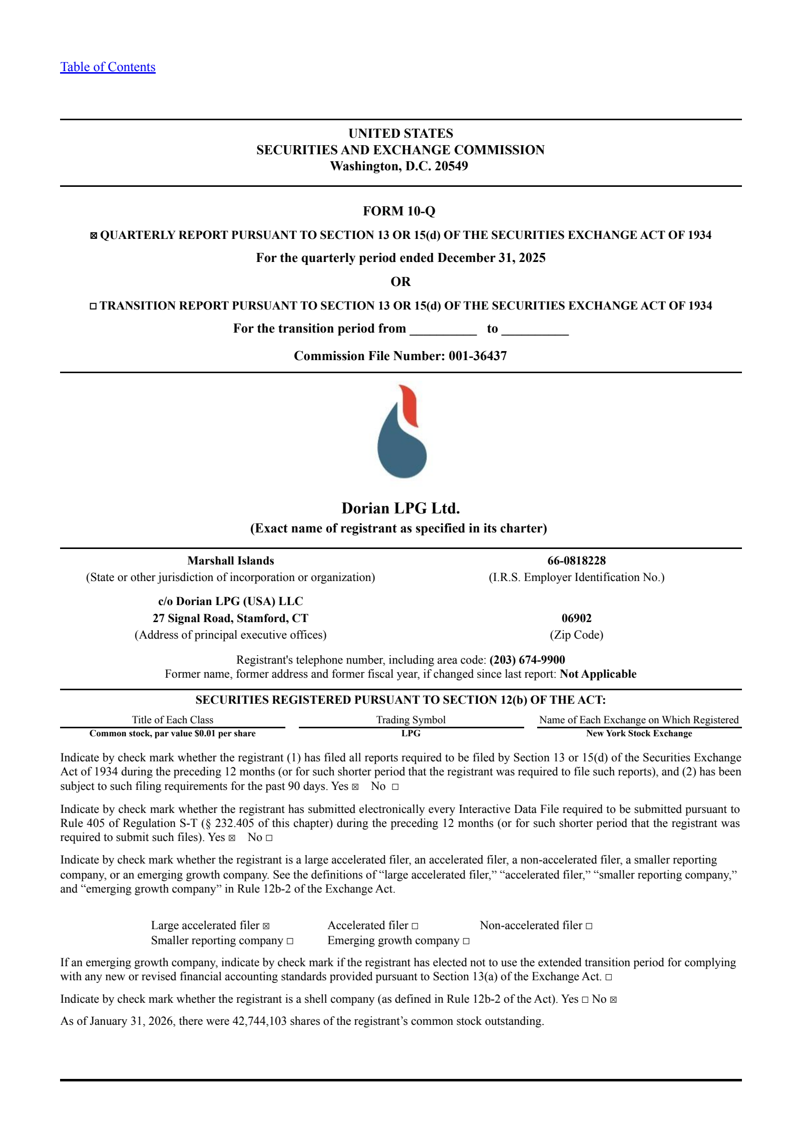 Dorian LPG's Q3 2026 Quarterly report