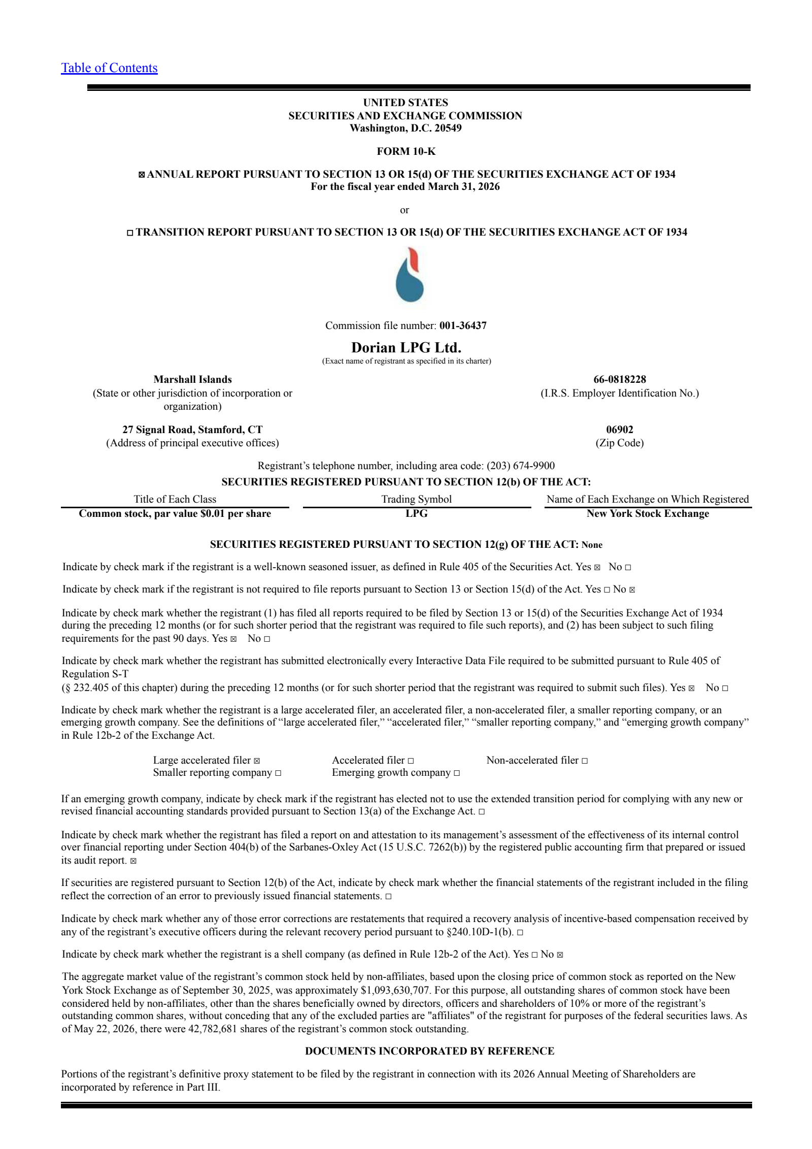 Dorian LPG's Q4 2026 Annual report