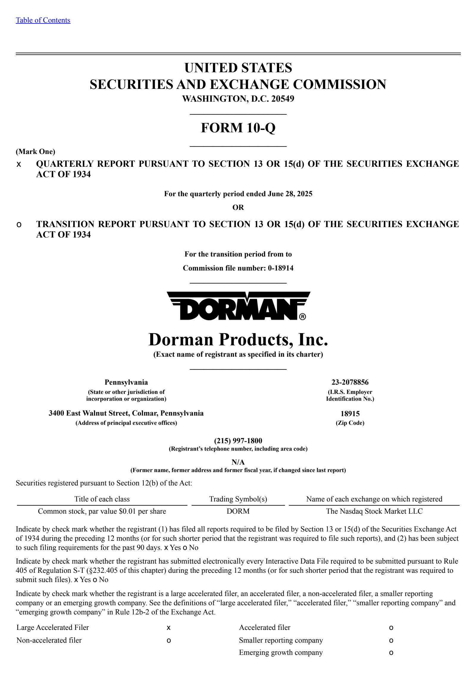 Dorman Products' Q2 2025 Quarterly report
