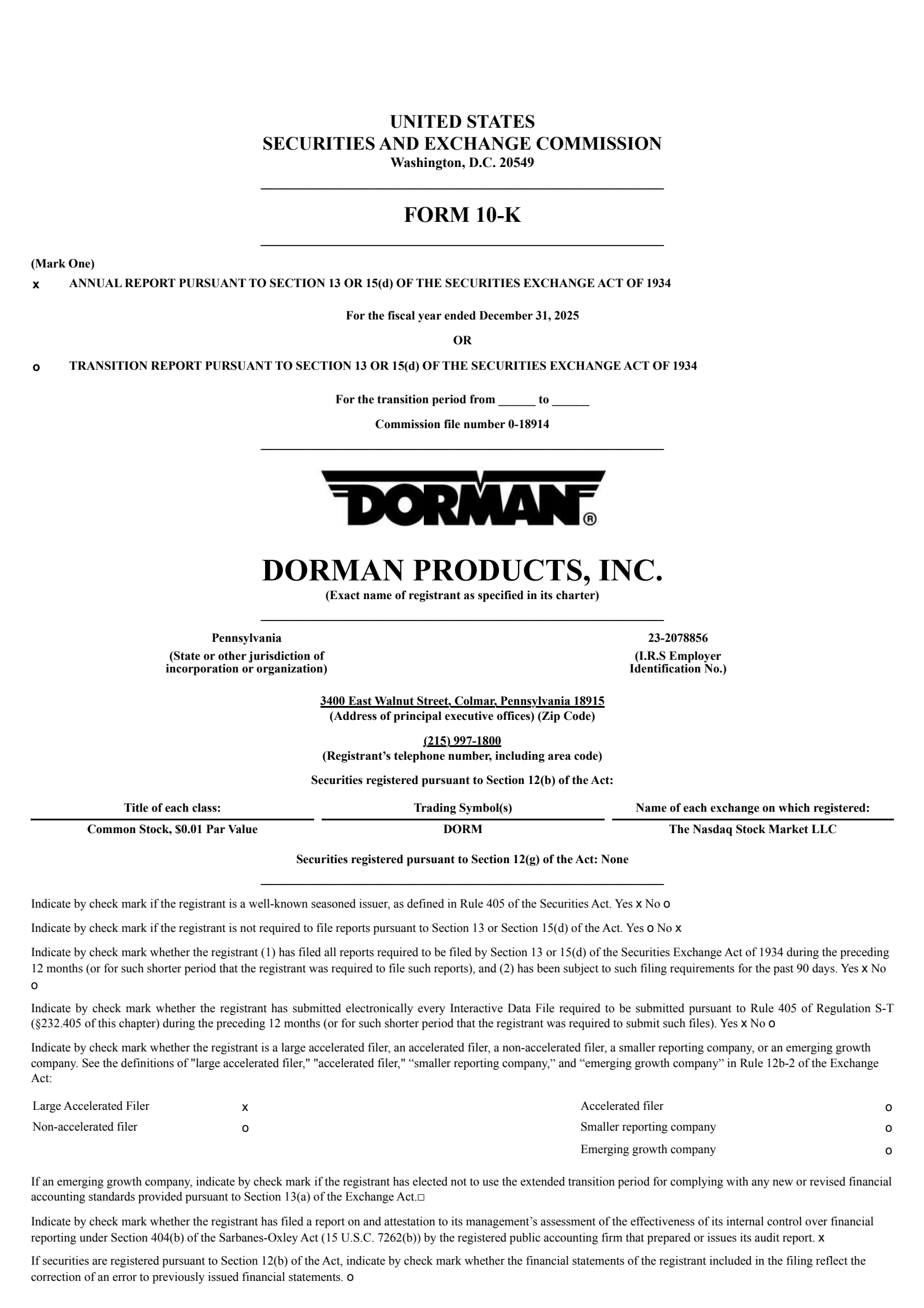 Dorman Products' Q4 2025 Annual report