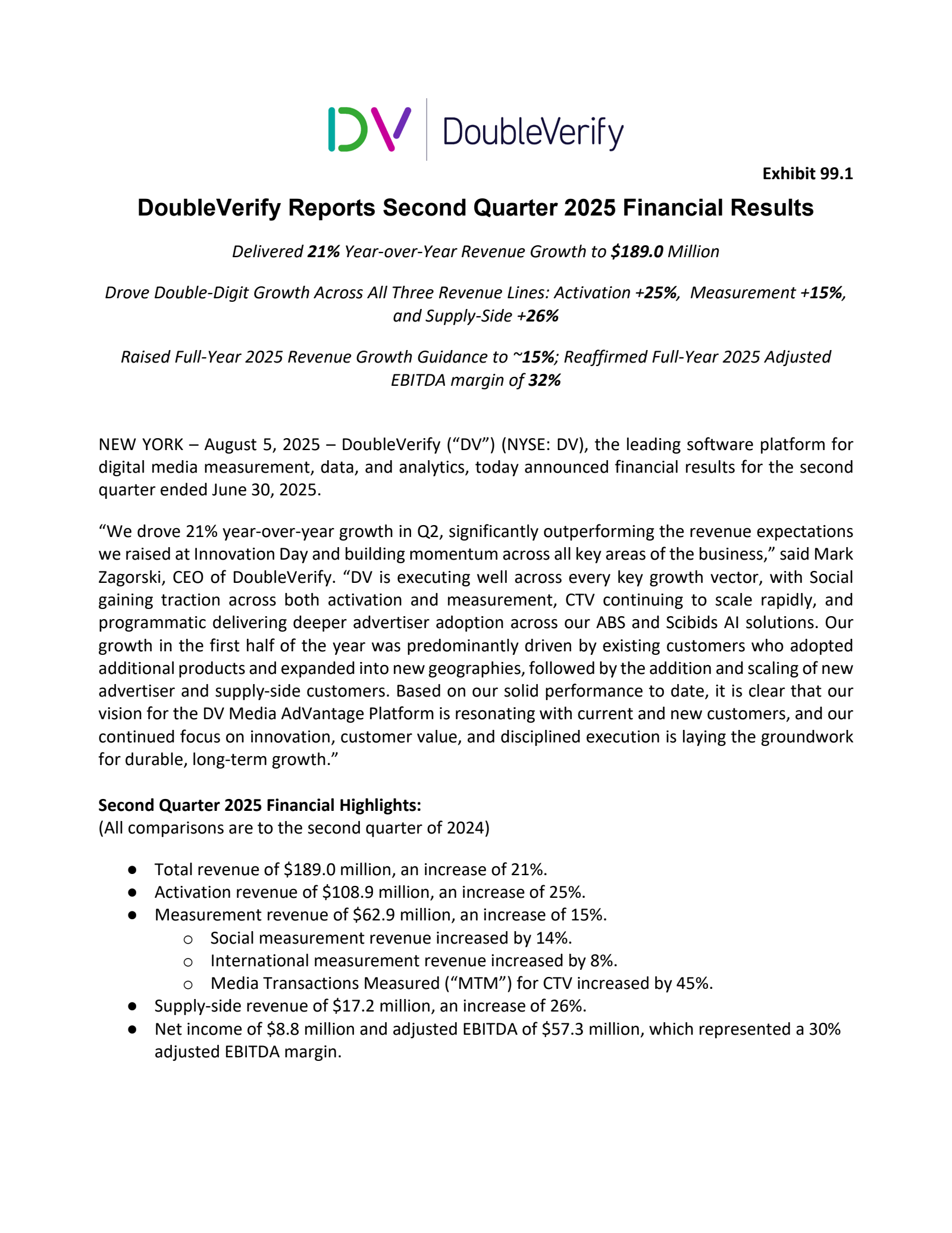 DoubleVerify's Q2 2025 Press Release