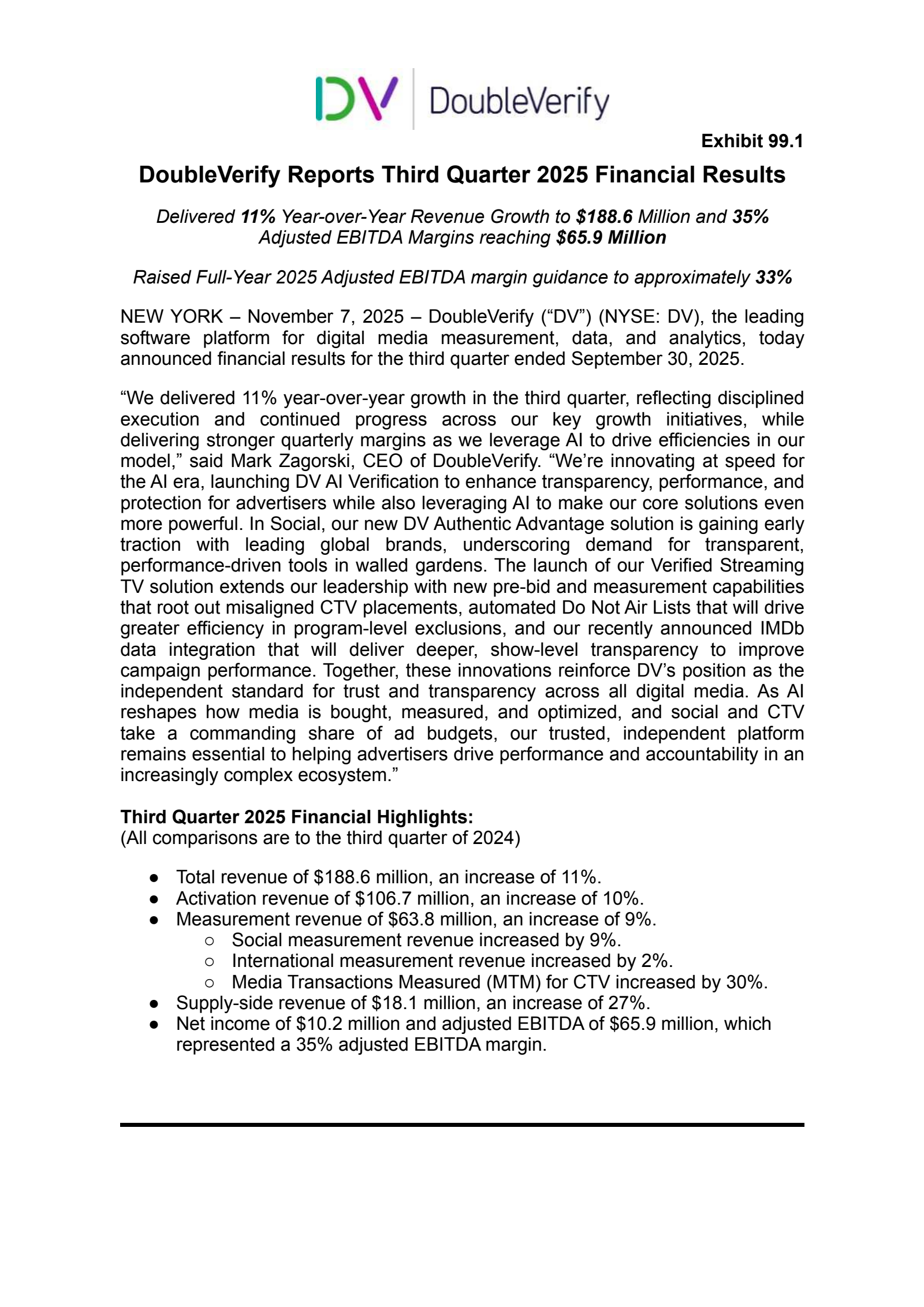 DoubleVerify's Q3 2025 Earnings Release
