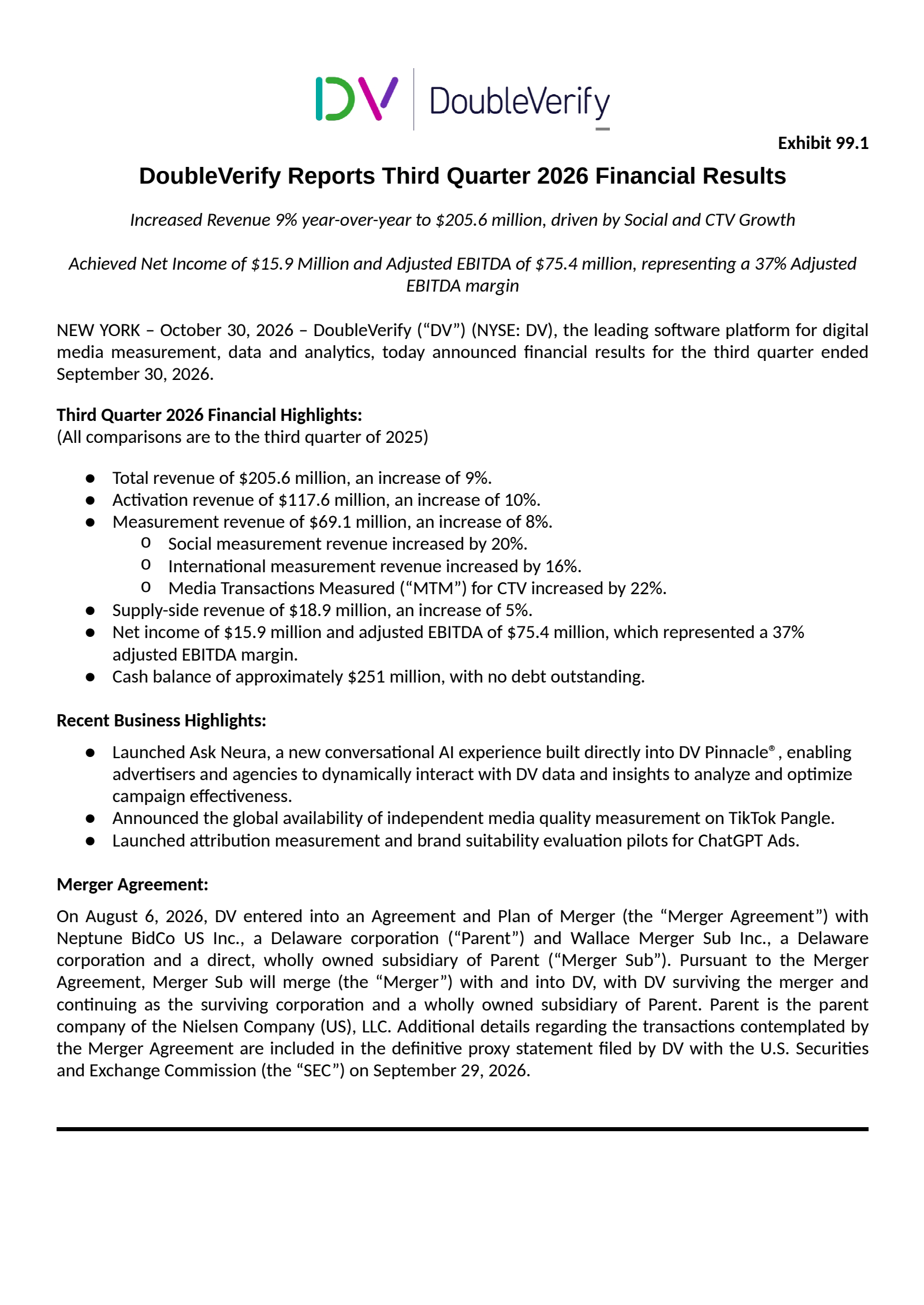 DoubleVerify's Q3 2026 Press Release
