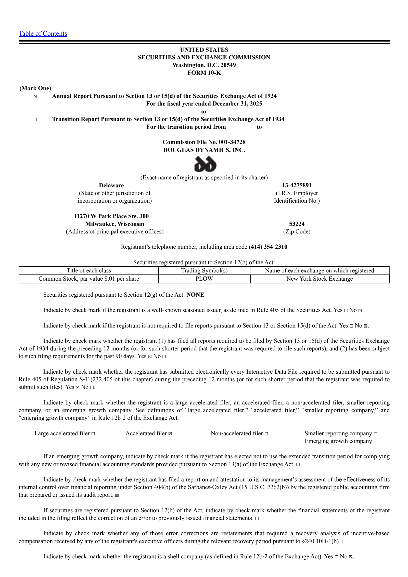 Douglas Dynamics' Q4 2025 Annual report