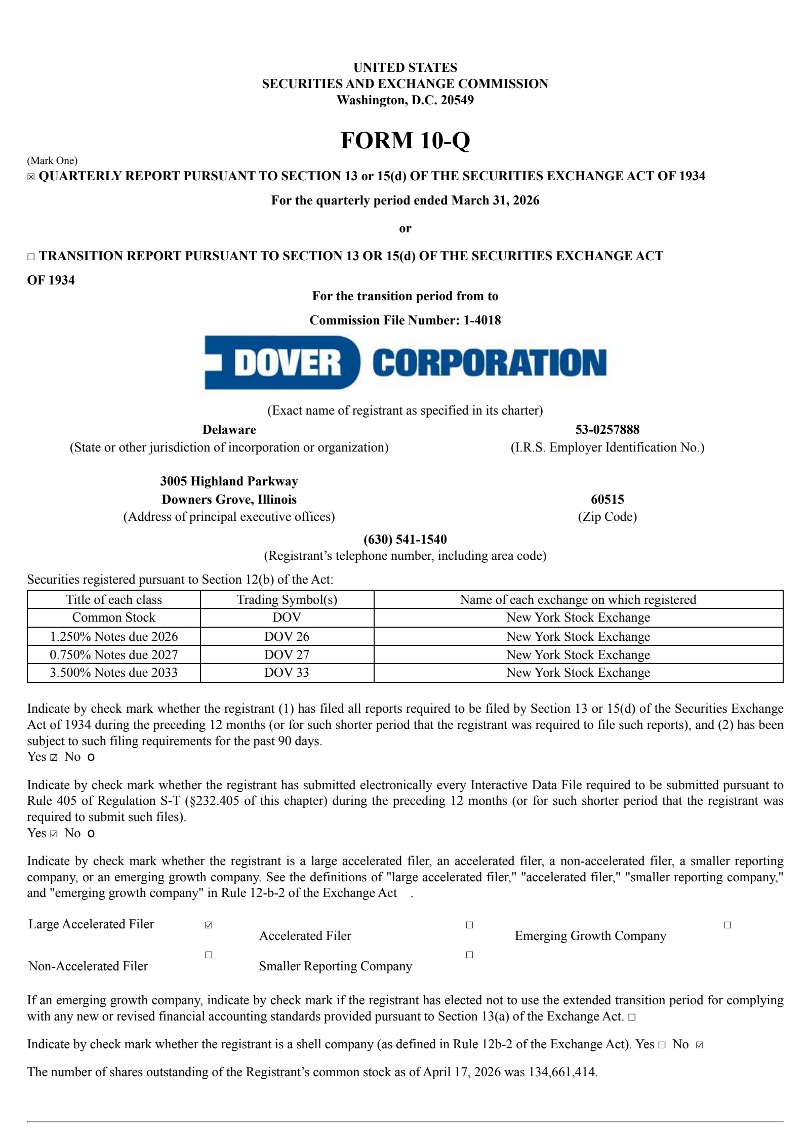 Dover's Q1 2026 Quarterly report