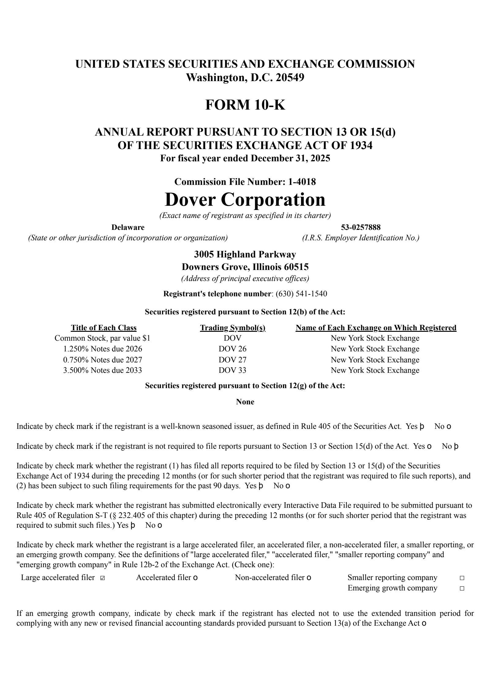 Dover's Q4 2025 Annual report