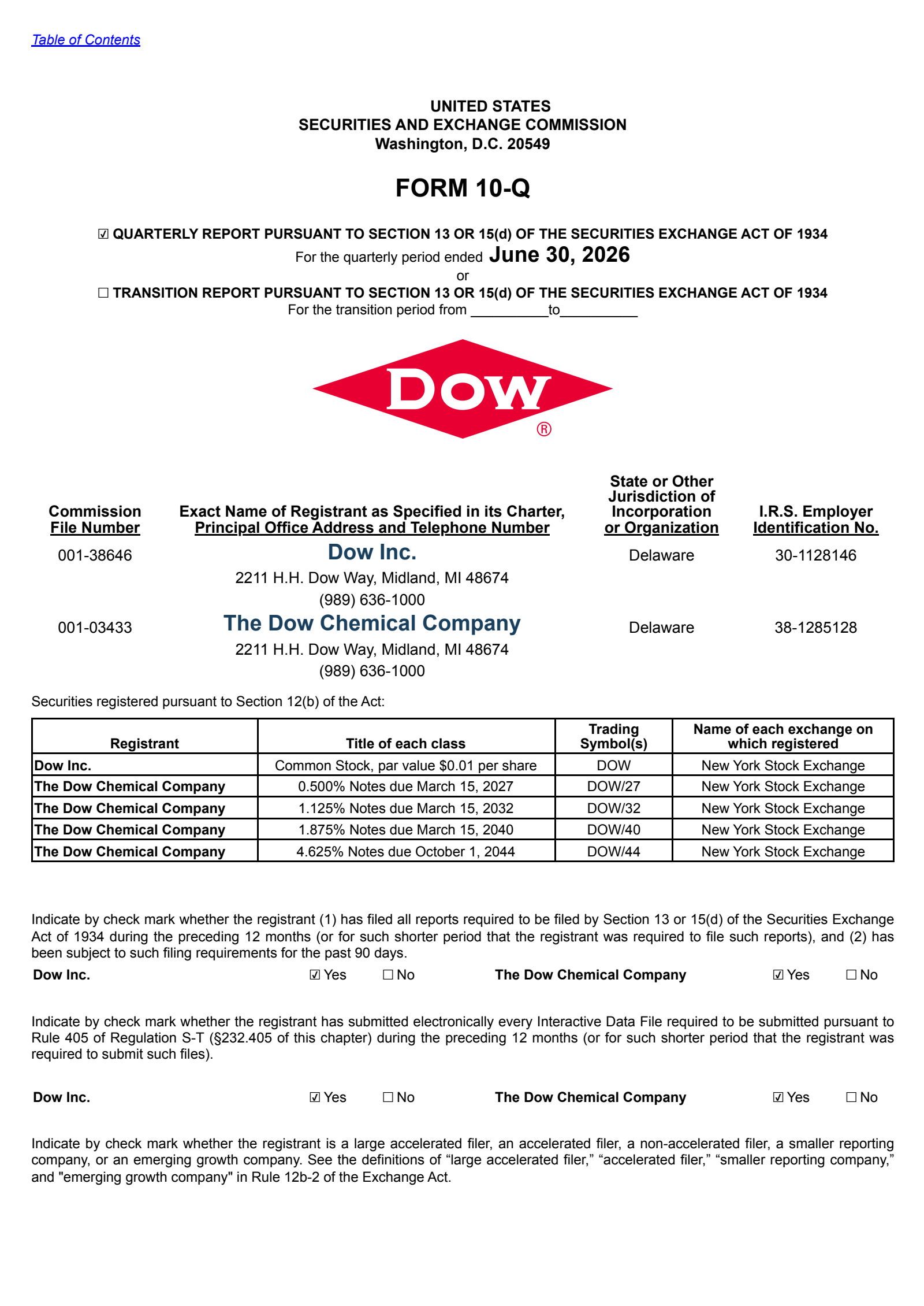 DOW's Q2 2026 Quarterly report