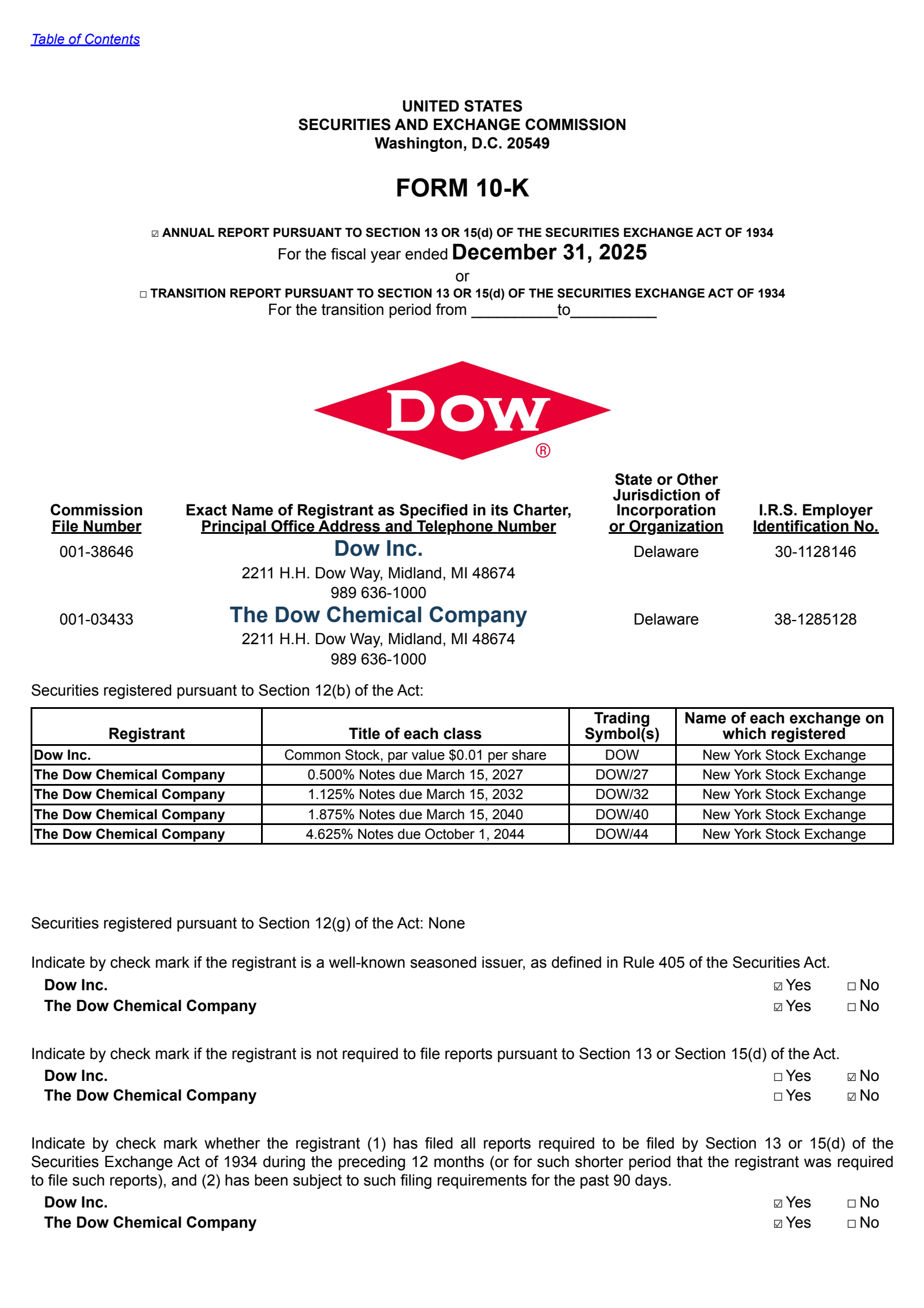 DOW's Q4 2025 Annual report