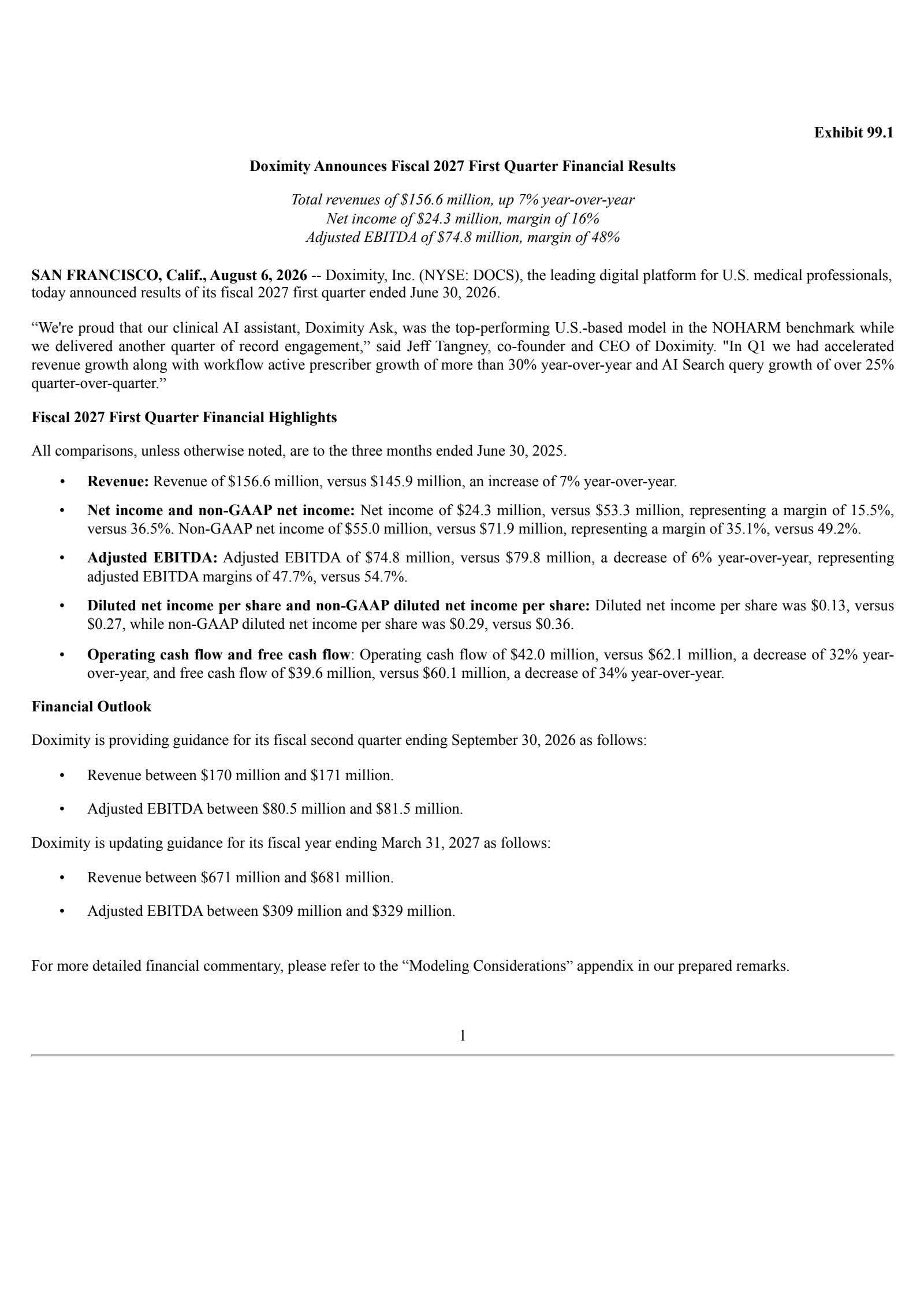 Doximity's Q1 2027 Press Release