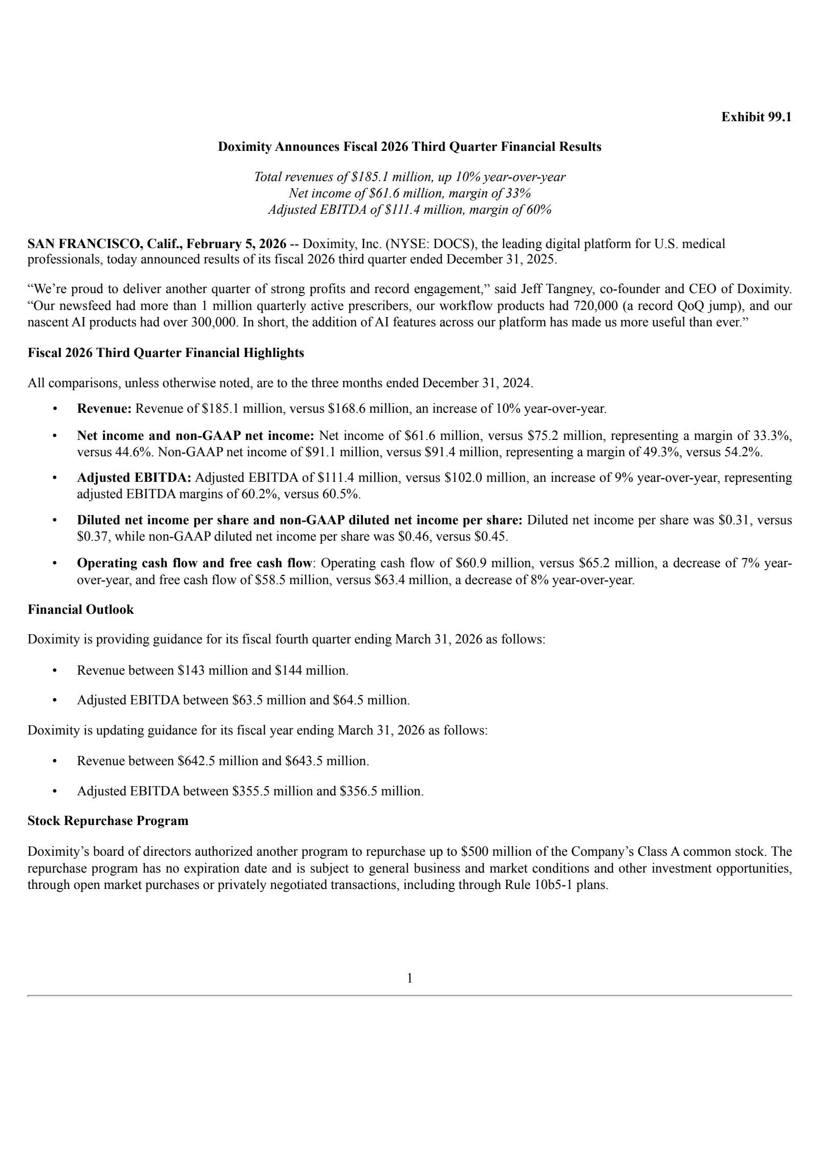 Doximity's Q3 2026 Press Release