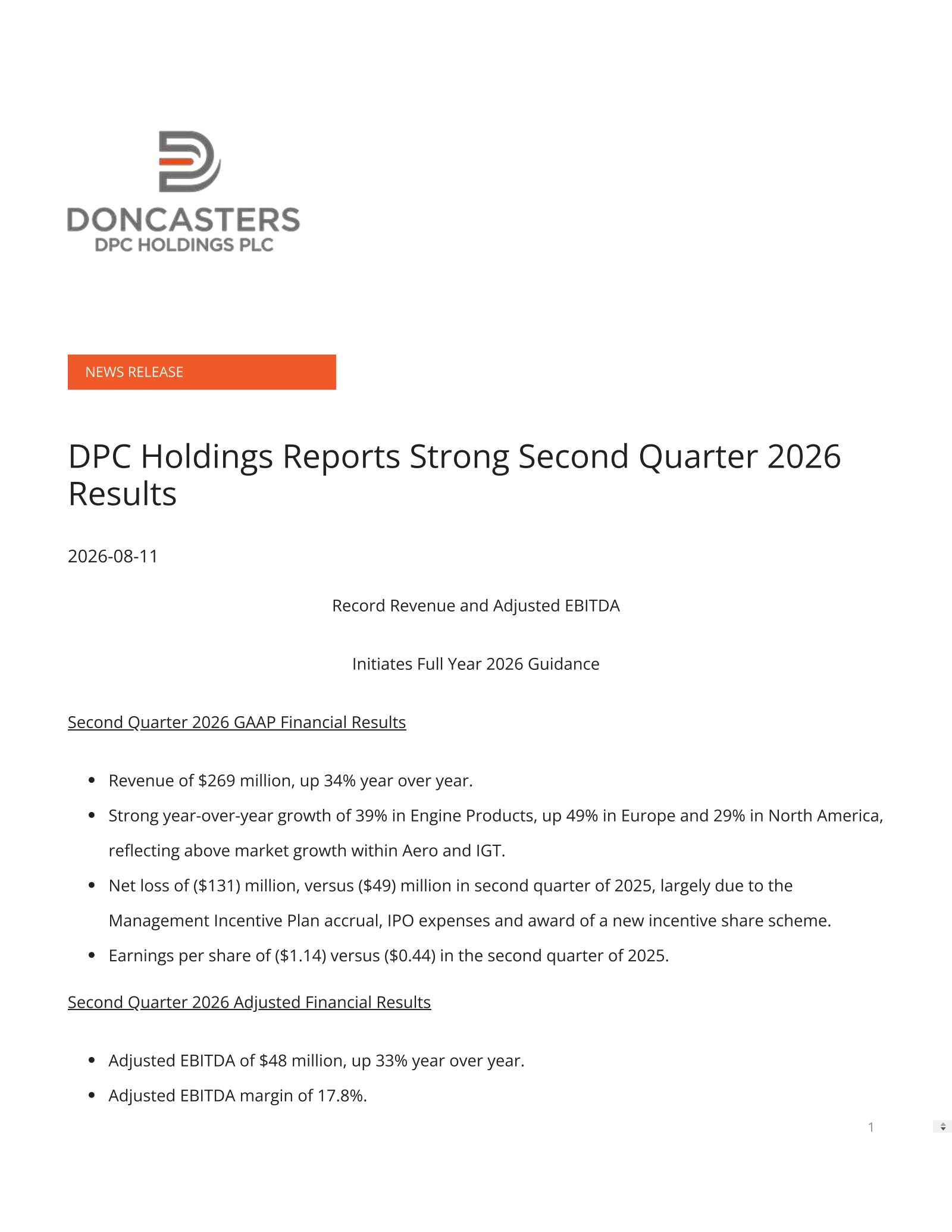 DPC's Q2 2026 Press Release