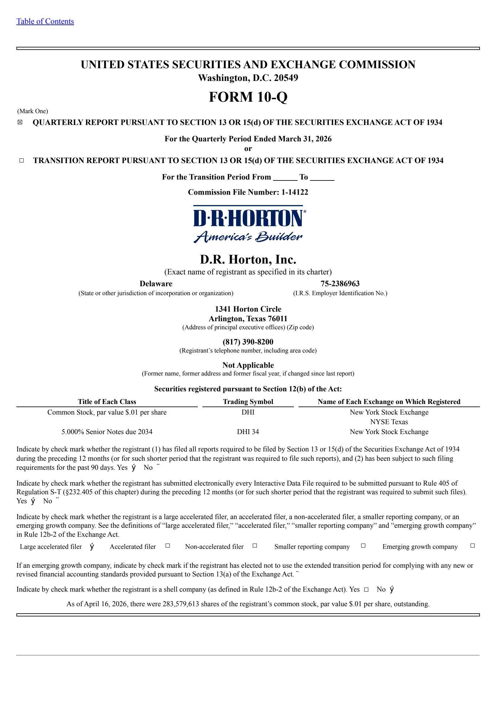 D.R. Horton's Q2 2026 Quarterly report