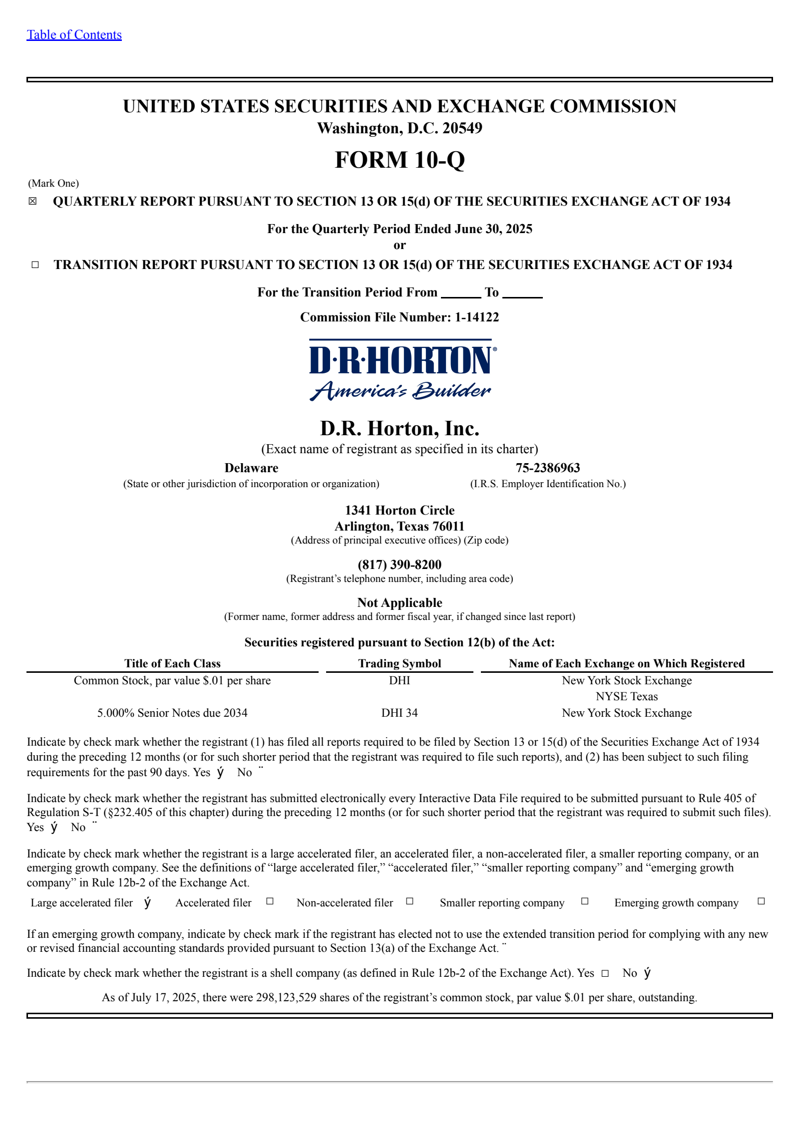 D.R. Horton's Q3 2025 Quarterly report