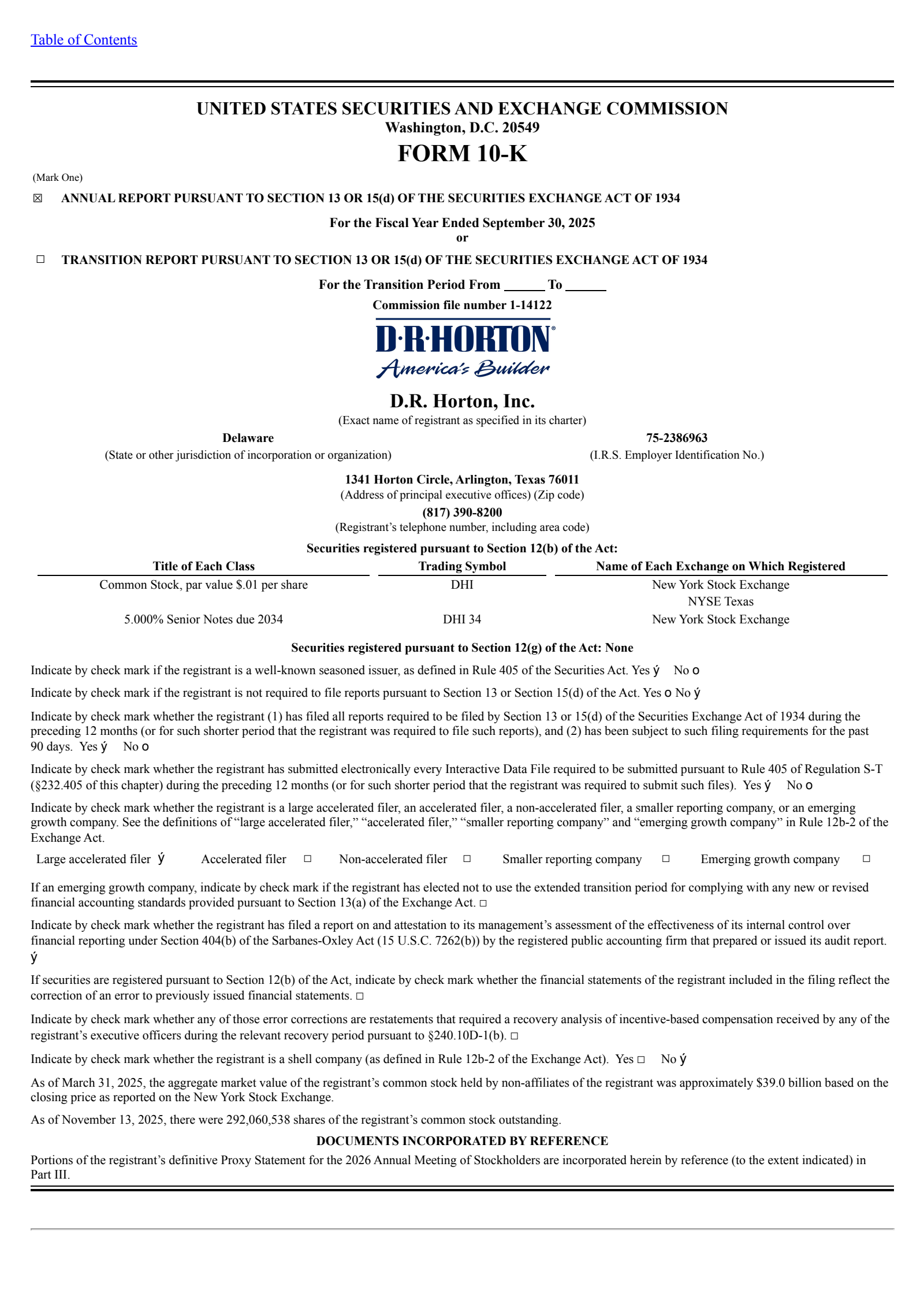 D.R. Horton's Q4 2025 Annual Report
