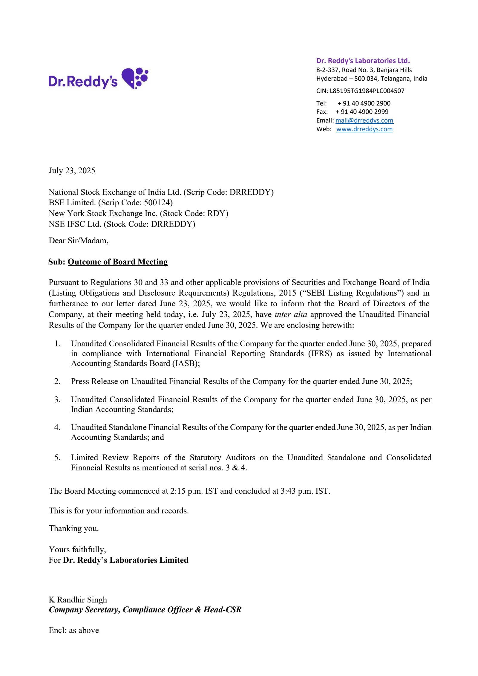 Dr. Reddy's Laboratories' Q1 25/26 Interim report