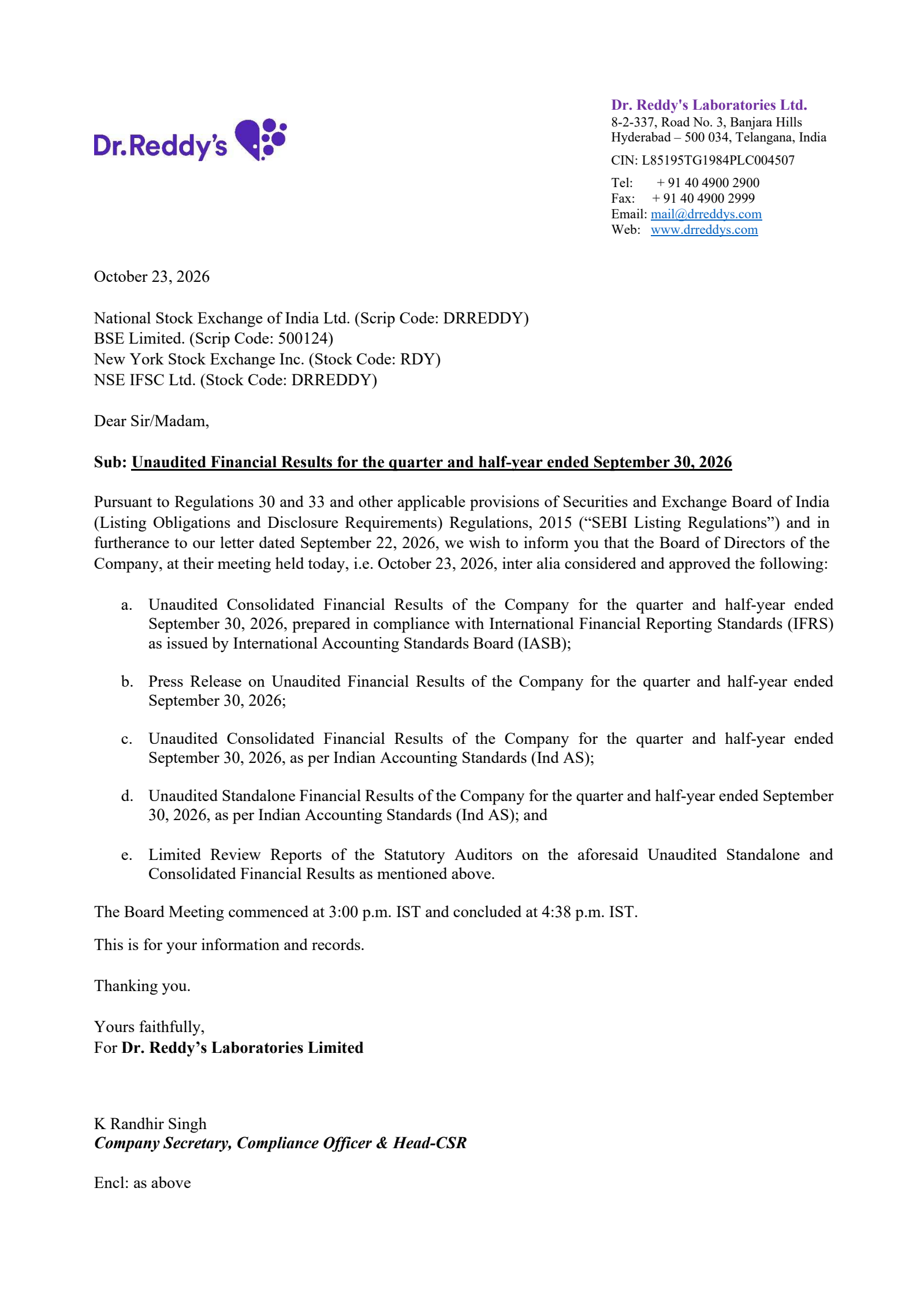 Dr. Reddy's Laboratories' Q2 26/27 Interim report