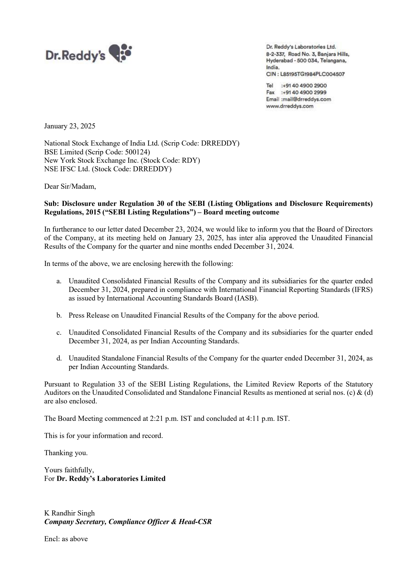 Dr. Reddy's Laboratories' Q3 24/25 Interim report