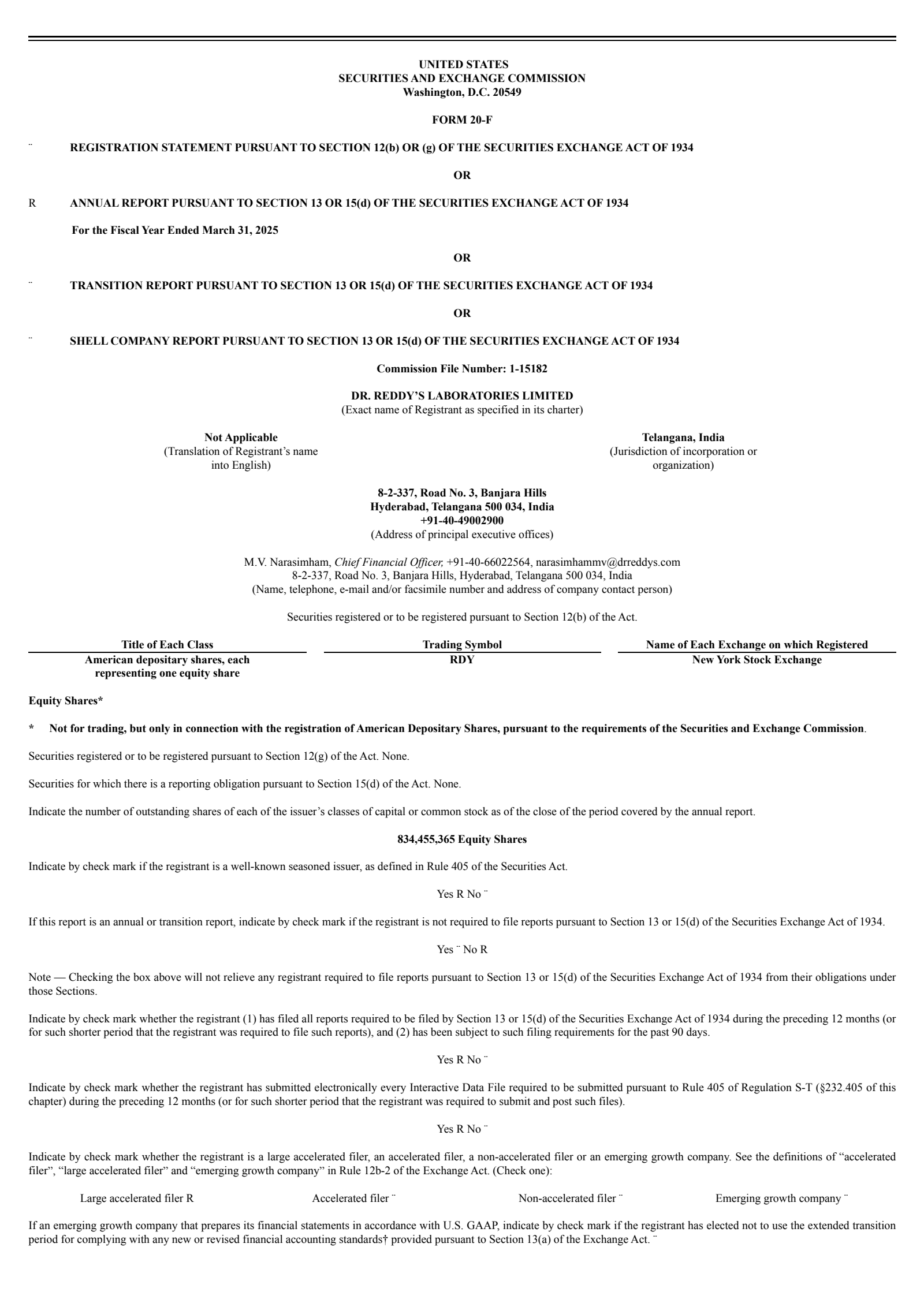 Dr. Reddy's Laboratories' Q4 24/25 Annual report