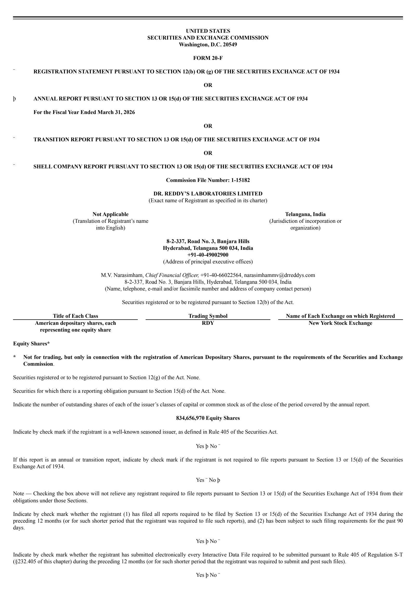 Dr. Reddy's Laboratories' Q4 25/26 Annual report